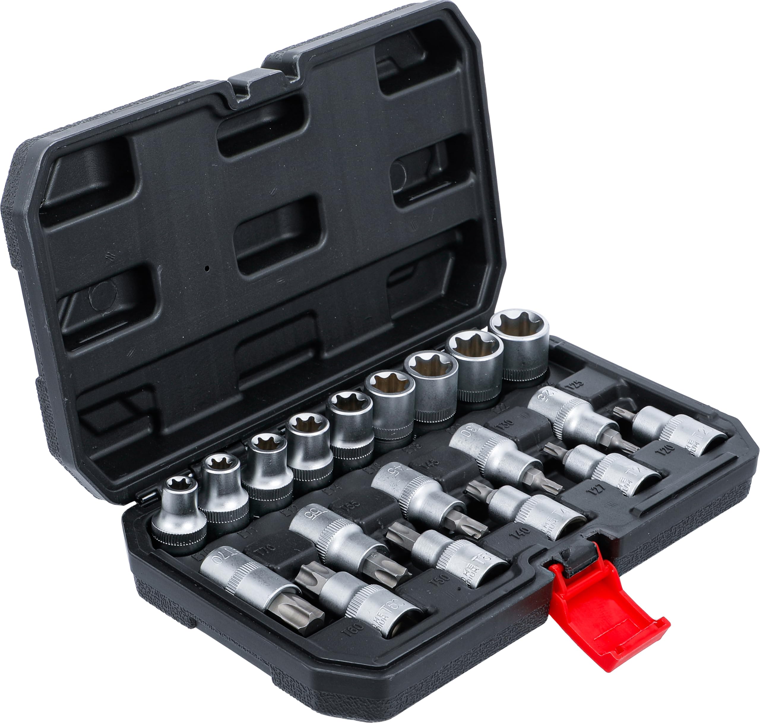 BGS Diy 95100 | Jeu d’embouts/de douilles | 12,5 mm (1/2") | profil en T (pour Torx) / Profil E | 19 pièces