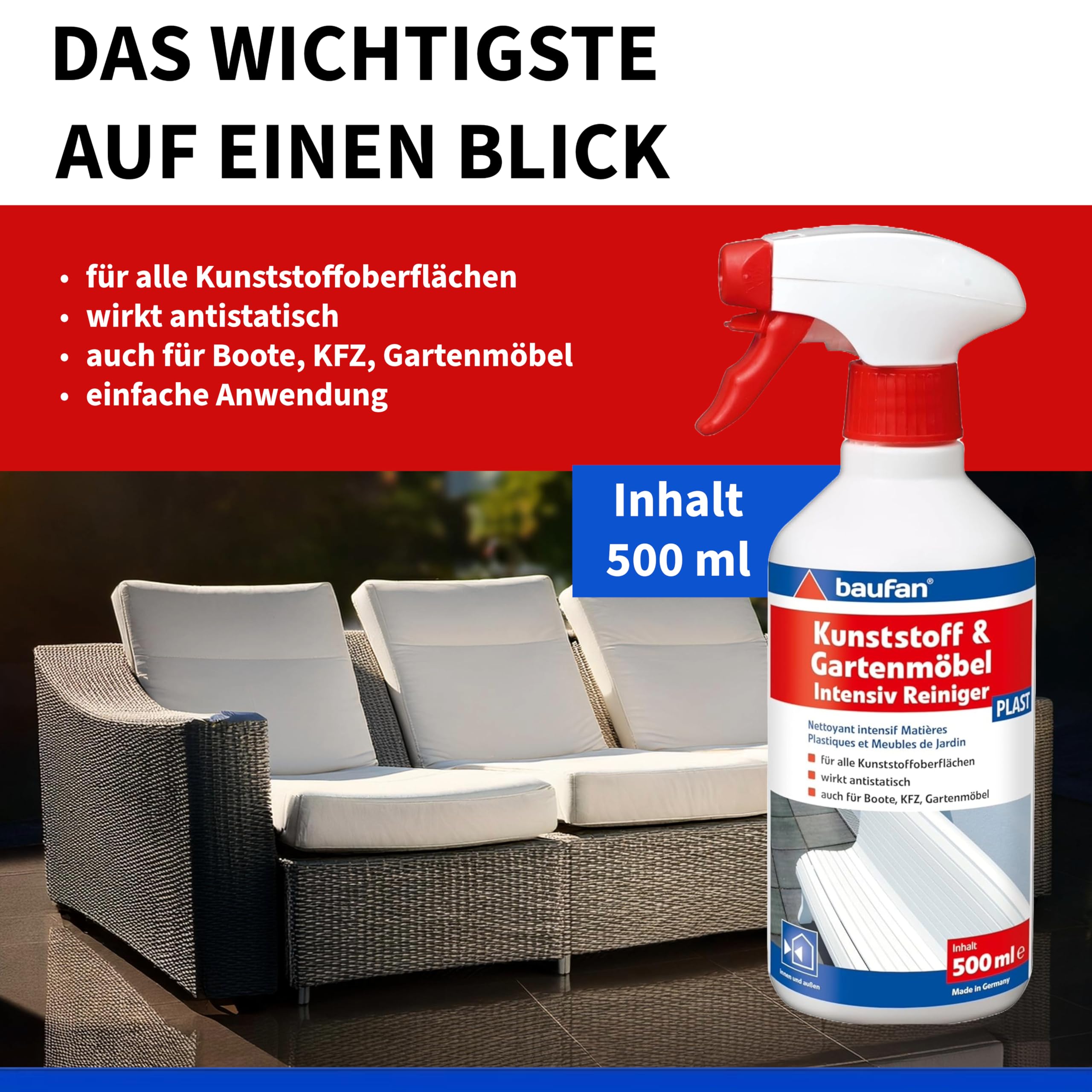 Baufan PLAST Kunststoff- und Gartenmöbel Intensivreiniger 500ml
