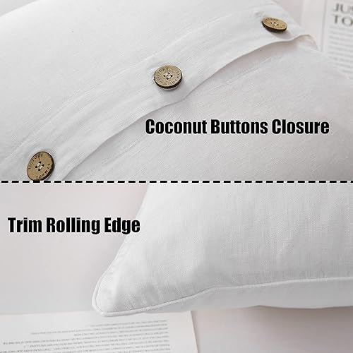 Miniatura 3 de S VICTORY SYMBOL Juego de 2 fundas de almohada europeas de lino 100% orgánico de 26 x 26 pulgadas con cierre de botones de coco, fundas de almohada