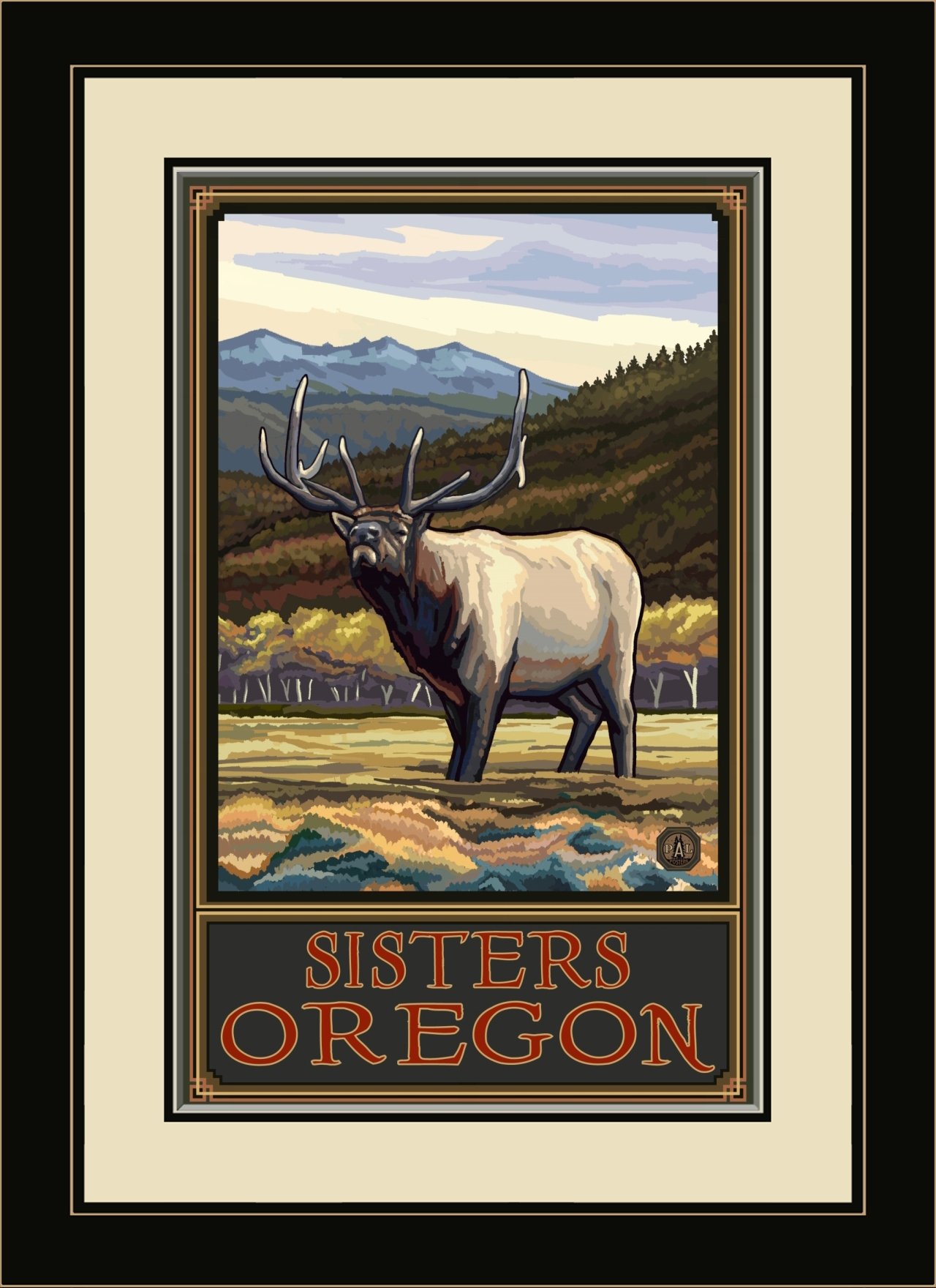 Northwest Art Mall Sisters Oregon Whistling Elk Hills Framed Wall Art by Paul A. Lanquist, 13 by 16-Inch