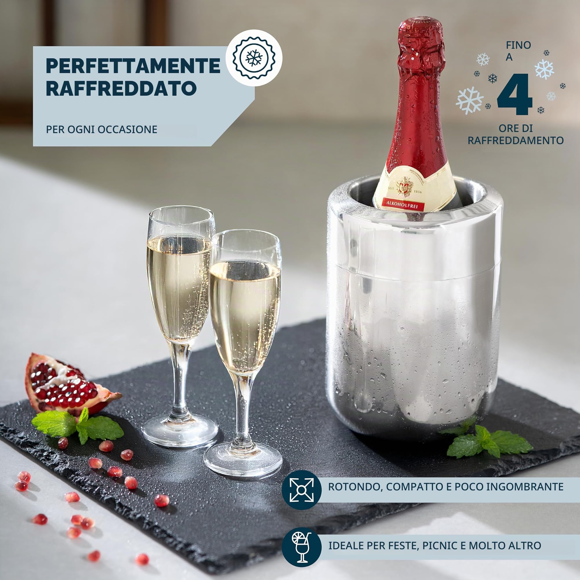 bremermann Refrigeratore per bottiglie in acciaio inox con mattonelle di raffreddamento, per bottiglie da 750 ml