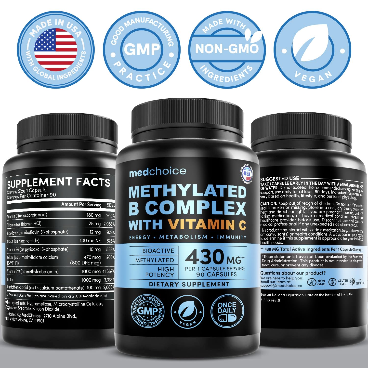 MEDCHOICE 9-in-1 Methylated Vitamin B Complex for Women & Men, 90ct — Amazon image 9