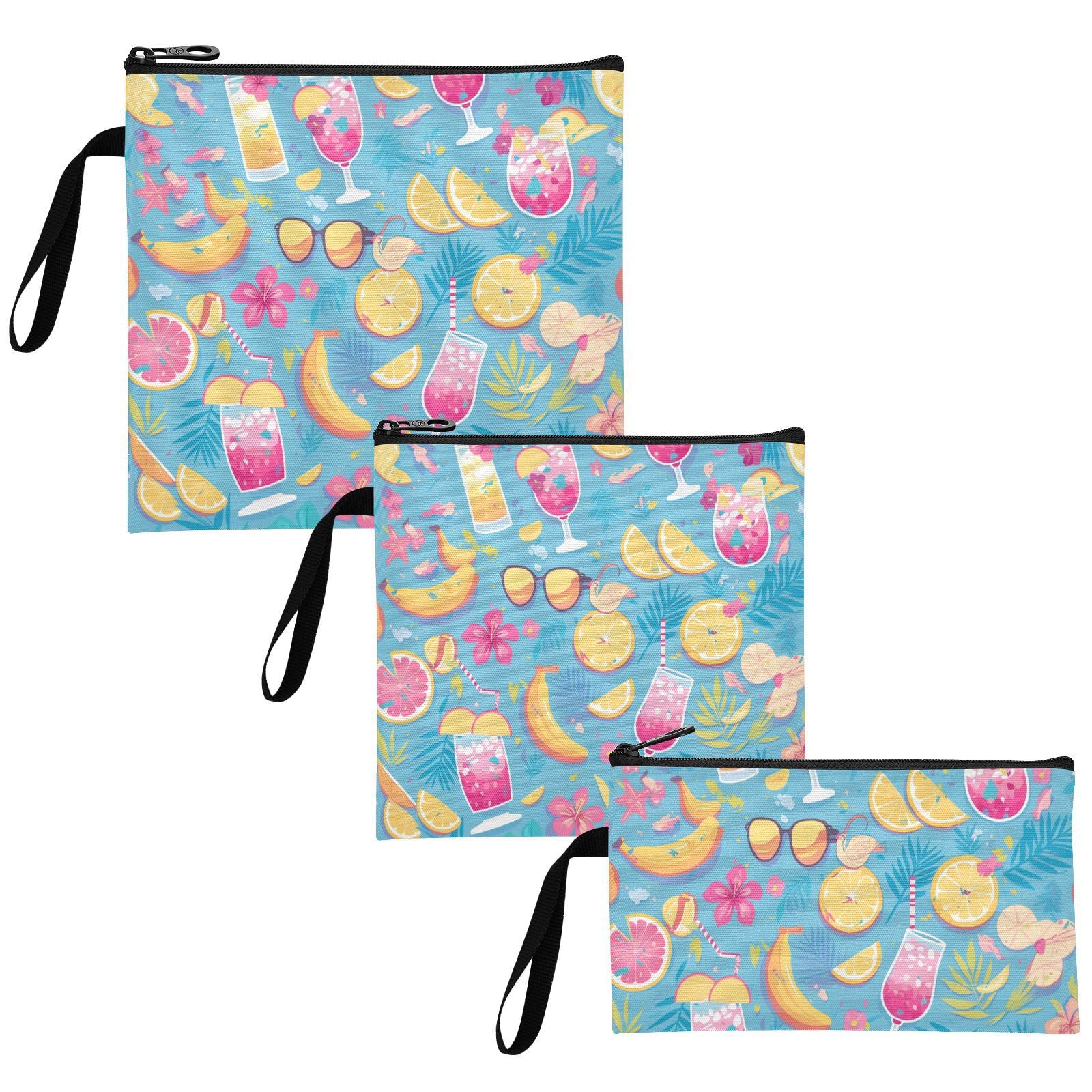 Yoogain Cartoon Comic Bright Color Summer 3 Piecing Reusable kids snack bags Multi-Use Food Storage for Women Girls Trip