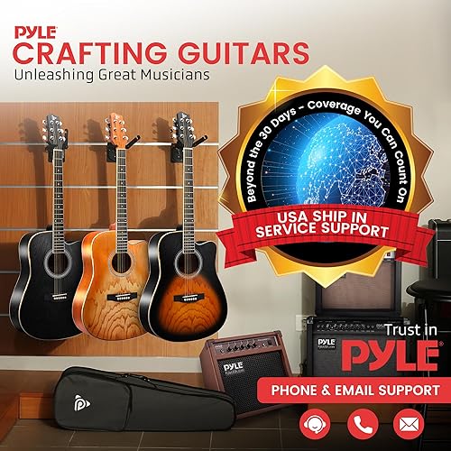 Miniatura 7 de Pyle Kit de guitarra acústica de cuerda de acero, 41 pulgadas, tamaño completo con parte superior de Ashtree, acabado de poro abierto, juego de