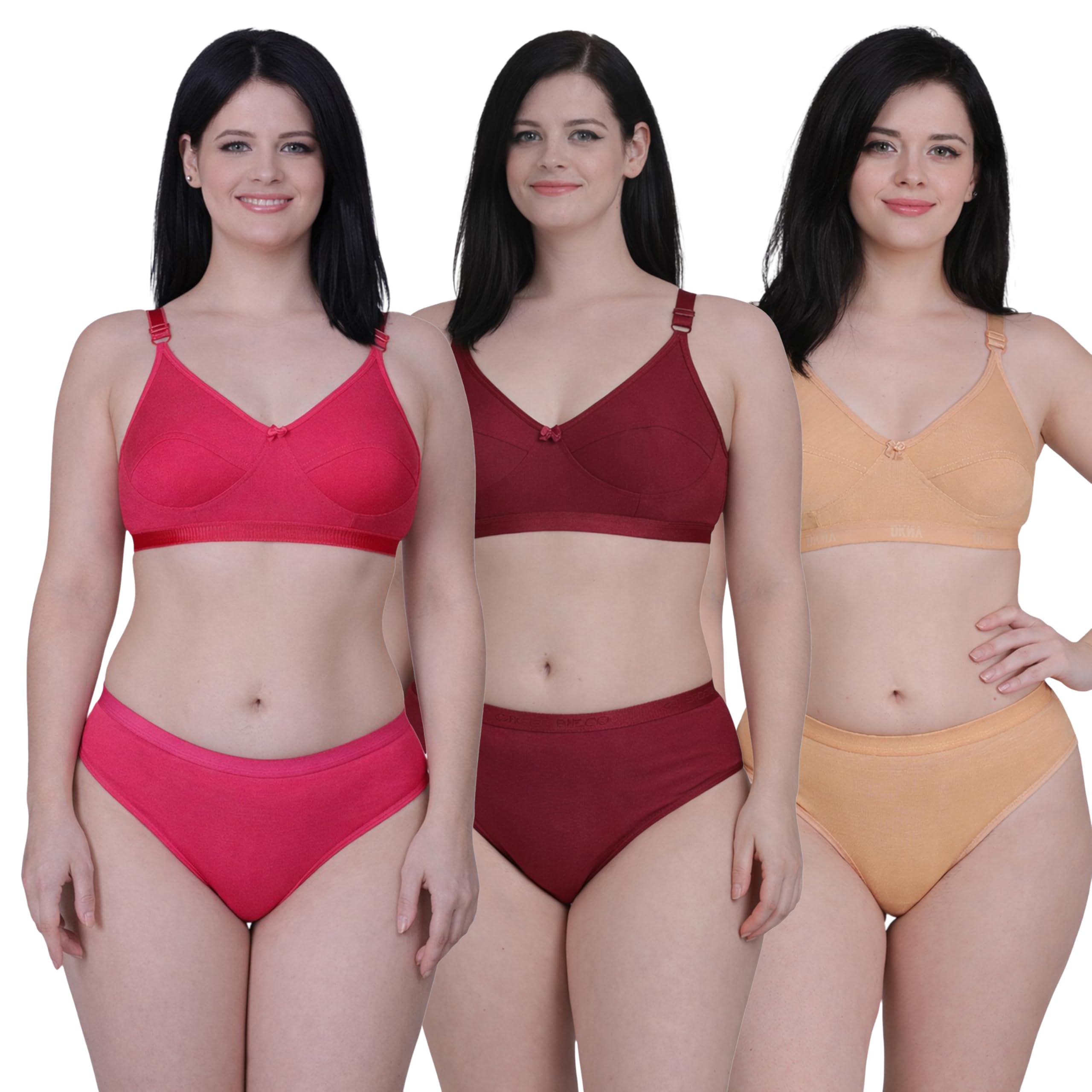 Pack of 3 Womens Padded T-Shirt Bra & Panty Set | Non-Wired Everyday Lingerie Set for Women & Girls | Comfortable Innerwear | Sexy Bra with Matching Hipster Panty-image-38