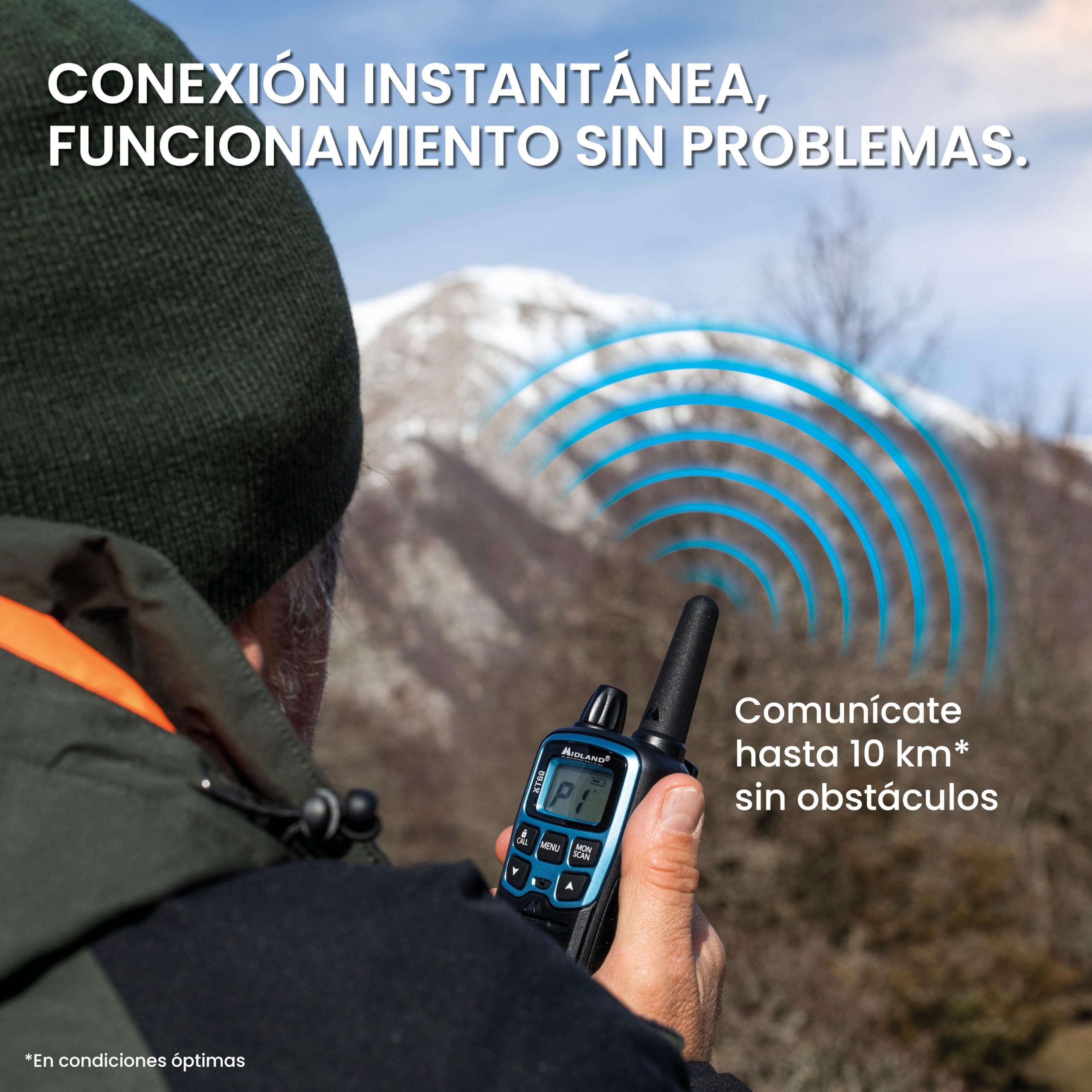 Midland XT60 Walkie Talkie Profesional Largo Alcance Dual Band | 93 Canales (69 LPD/24 PMR446), 38 CTCSS/83 DCS, 10Km Alcance, Carga Rápida, Autonomía 12H