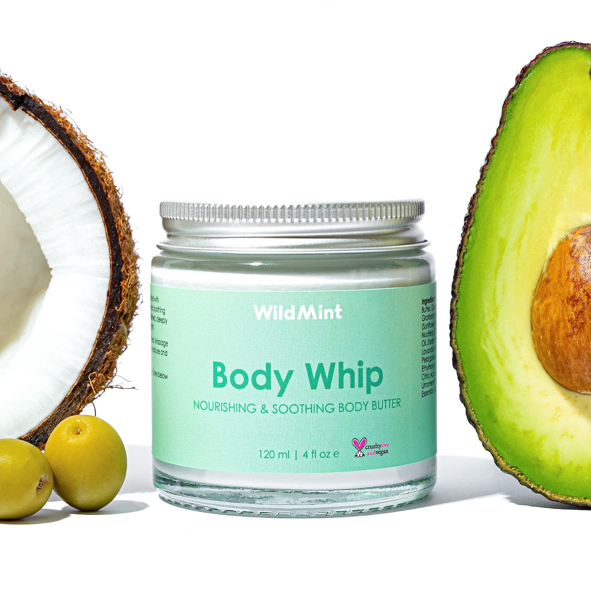 WildMintBody Whip Natural Body Butter | Ultra-Hydrating Body Cream for Skin Soft & Smooth | Shea Butter Hydrates & Boost Collagen for Dry, Damaged Skin| UK Made Vegan & Cruelty-Free Skincare | 120ml