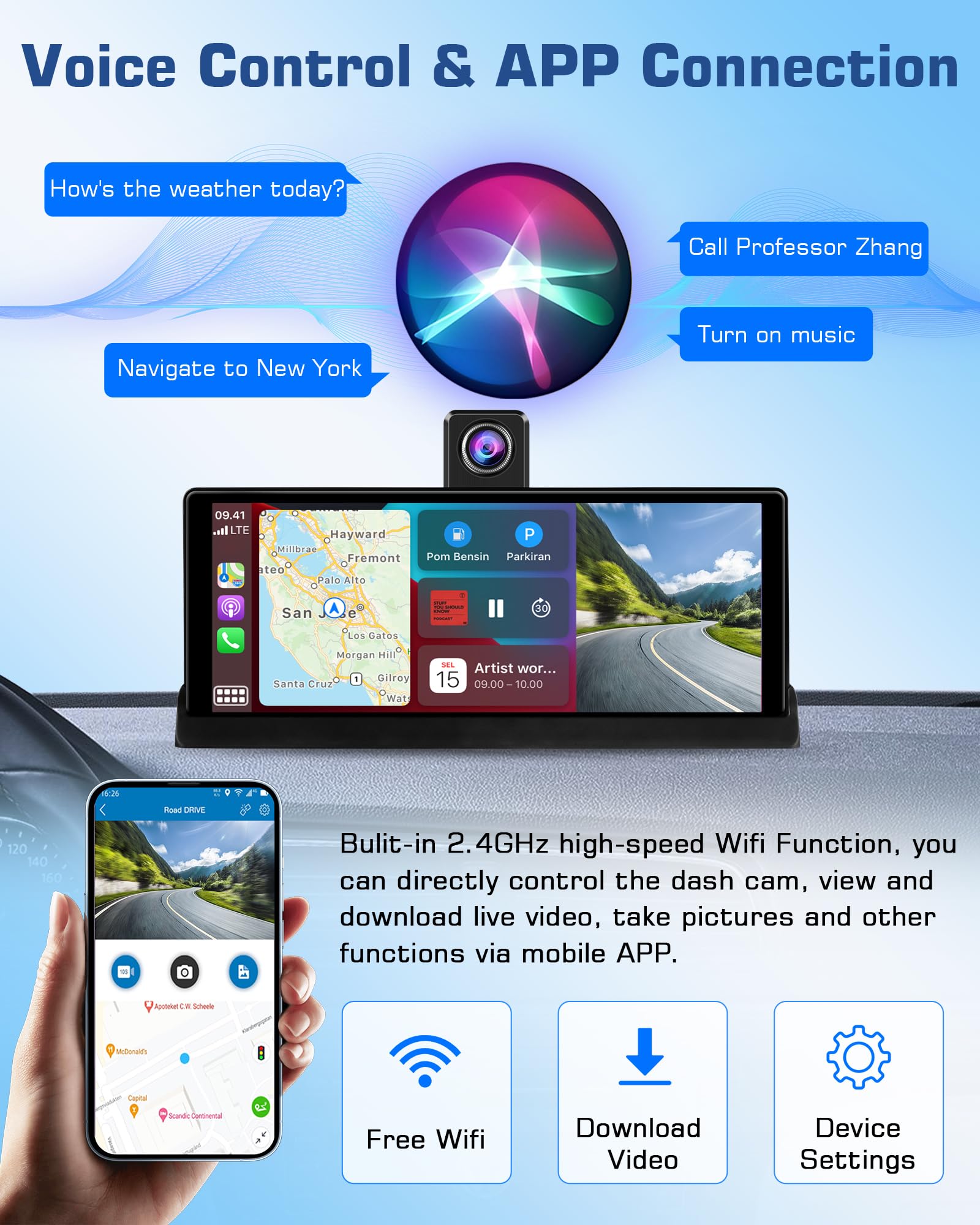 2026 Tiempo Limitado Exclusive Pantalla Coche Carplay Android Auto Pantalla 350° Giratorio 4K Dashcam,10,26 Pulgadas Portátil Pantalla Carplay Coche Dual-Bluetooth Navegación de Conducción