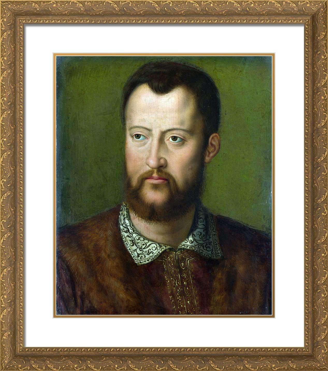 ArtDirect Bronzino, Agnolo 20x22 Gold Ornate Framed Art Print with Double Matting Titled: Male Portrait