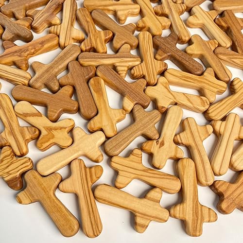 Miniatura 2 de Kintyno 10 cruces pequeñas de madera de olivo, cruces de oración portátiles de 2.56 pulgadas con certificado y bolsillo