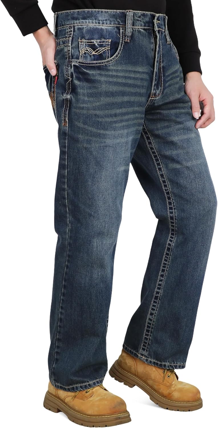 BOCOMAL FR Jeans for Summer Midweight EX-Soft Relaxed Boot Cut Vintage Washed Flame Resistant Work Pants NFPA2112 CAT2