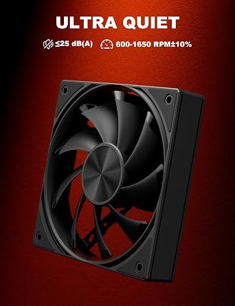 upHere 120mm Computer Case Fan with PWM 4-Pin Interface High Performance Cooling Low Noise for Enhanced PC Cooling Black U3K1