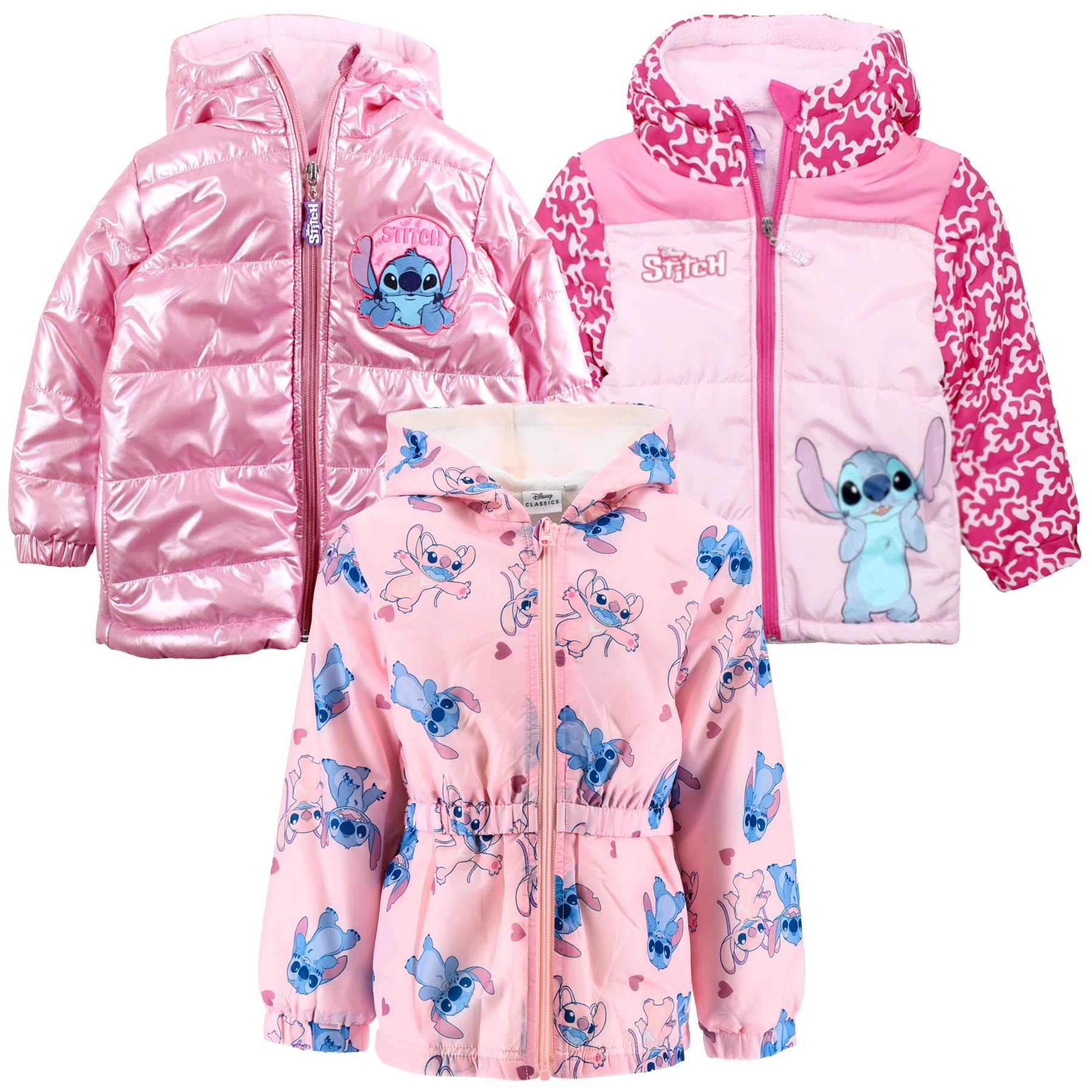 Disney Stitch Giacca Invernale Bambina 3-8 Anni | Piumino o Giacca Antivento con Cappuccio e Zip – Bicolore, Cangiante o Felpato Interno – Caldo Morbido e Ufficiale