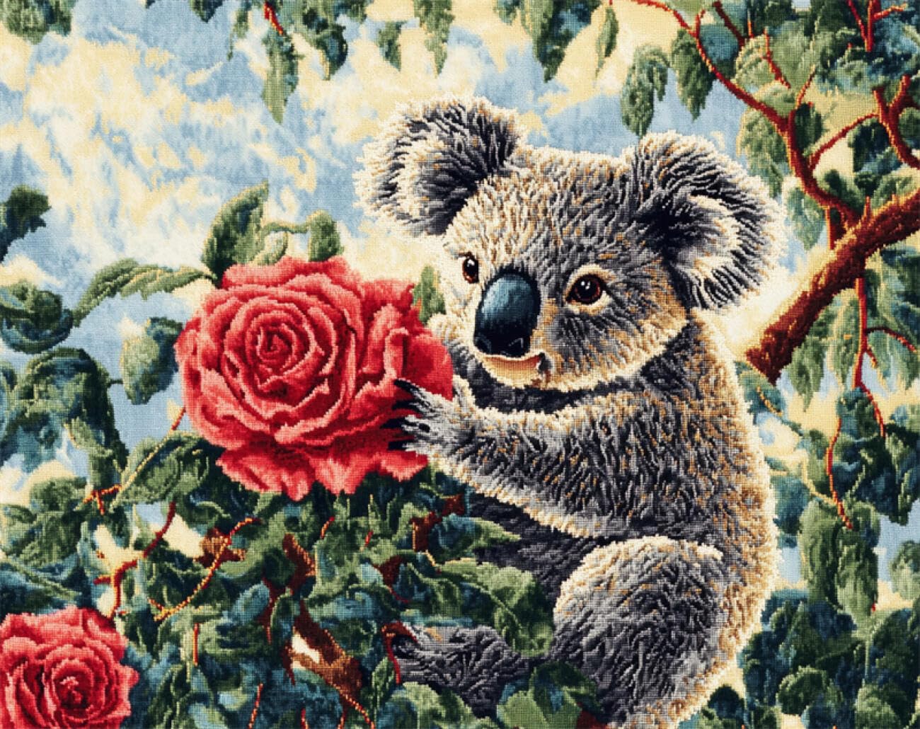 AMBATTERY Animal Rug Making Kit for Adultskoalas and Roses Cross Stitch Rug Making Kit，Carpet Crochet Kits Embroidery Set Needlework Crafts for Home Decor 31x63in