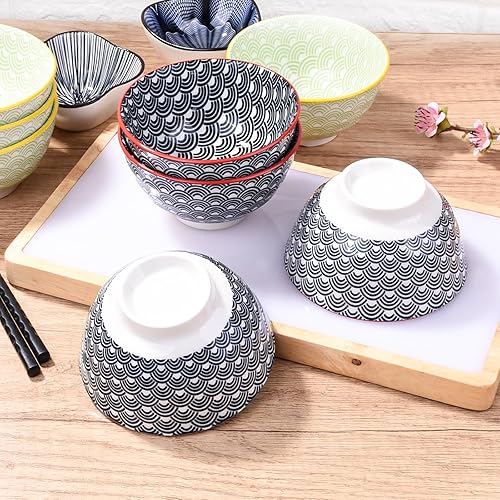 Miniatura 27 de Japanese Black Rice Bowls Set of 4, Ceramic Asian Bowls Sushi Bowls for Rice, Oats, Soup, Snacks, Desserts