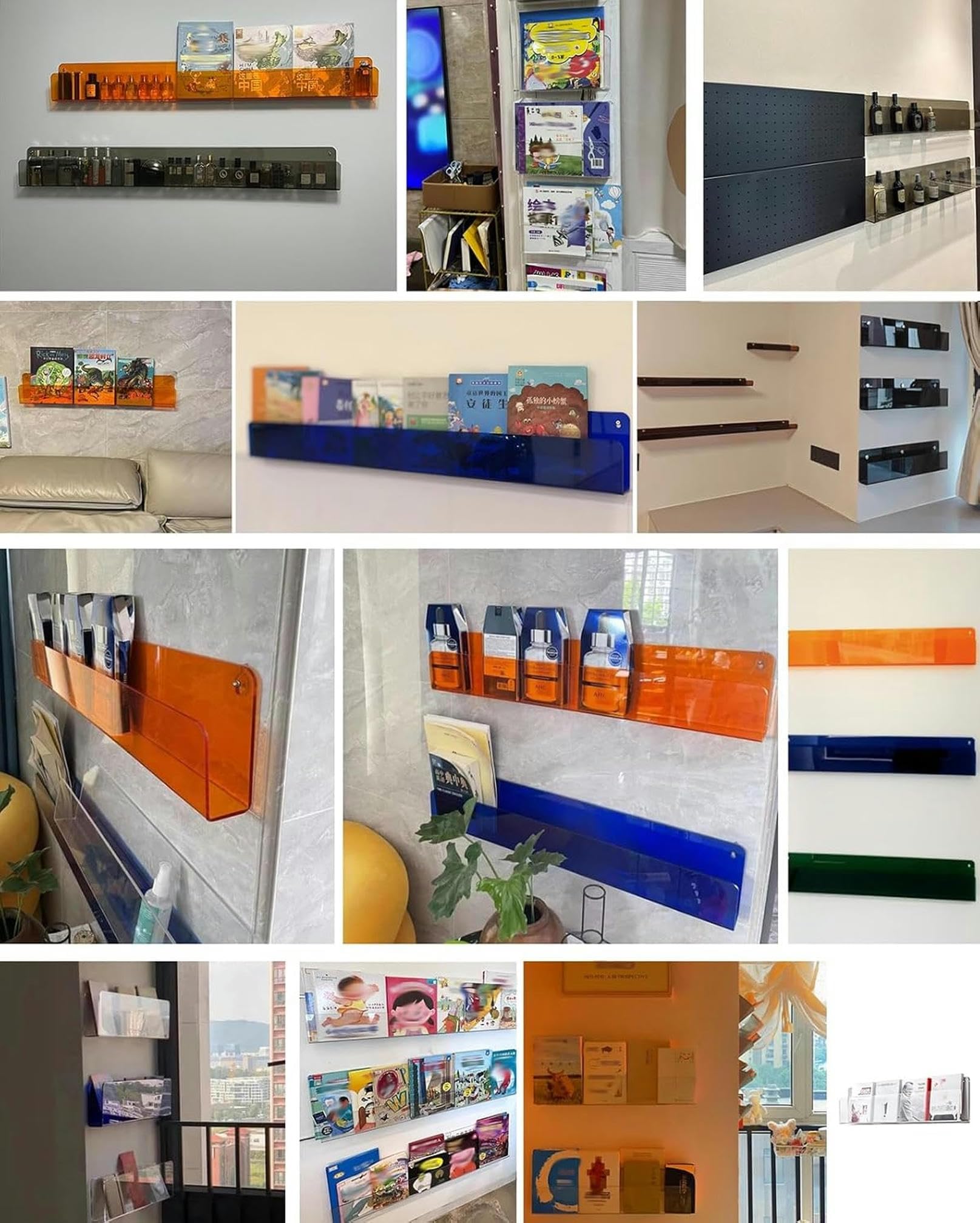 Portariviste da parete in acrilico – 1 porta riviste blu per casa, ufficio, bagno e brochure (L30 cm) – Elegante soluzione di archiviazione