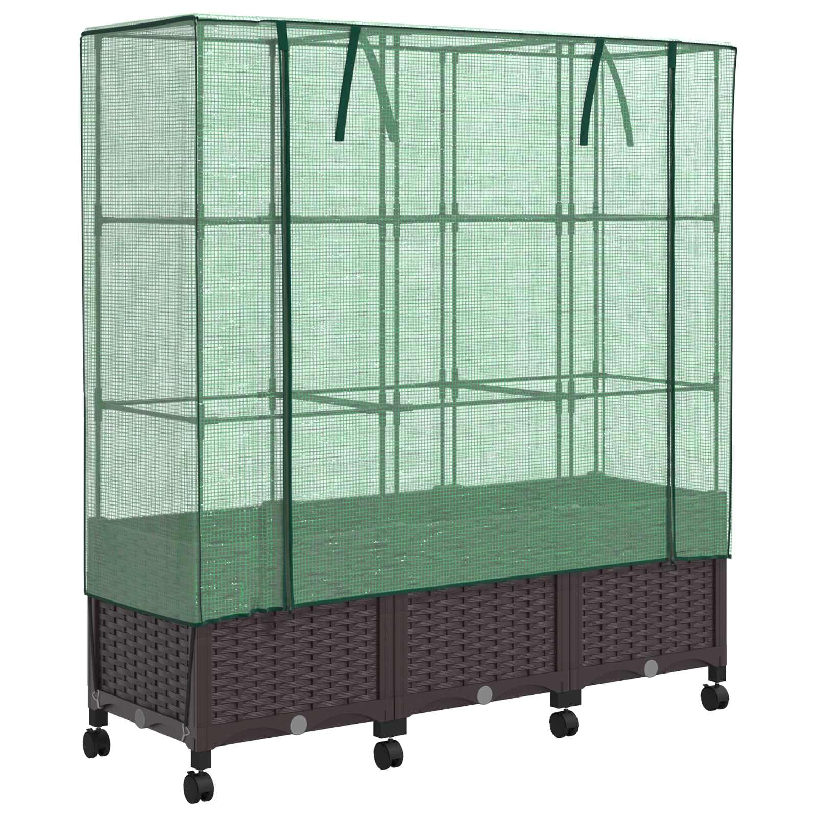 3X Jardinière Polypropylène avec Serre et Roues Marron 120cm