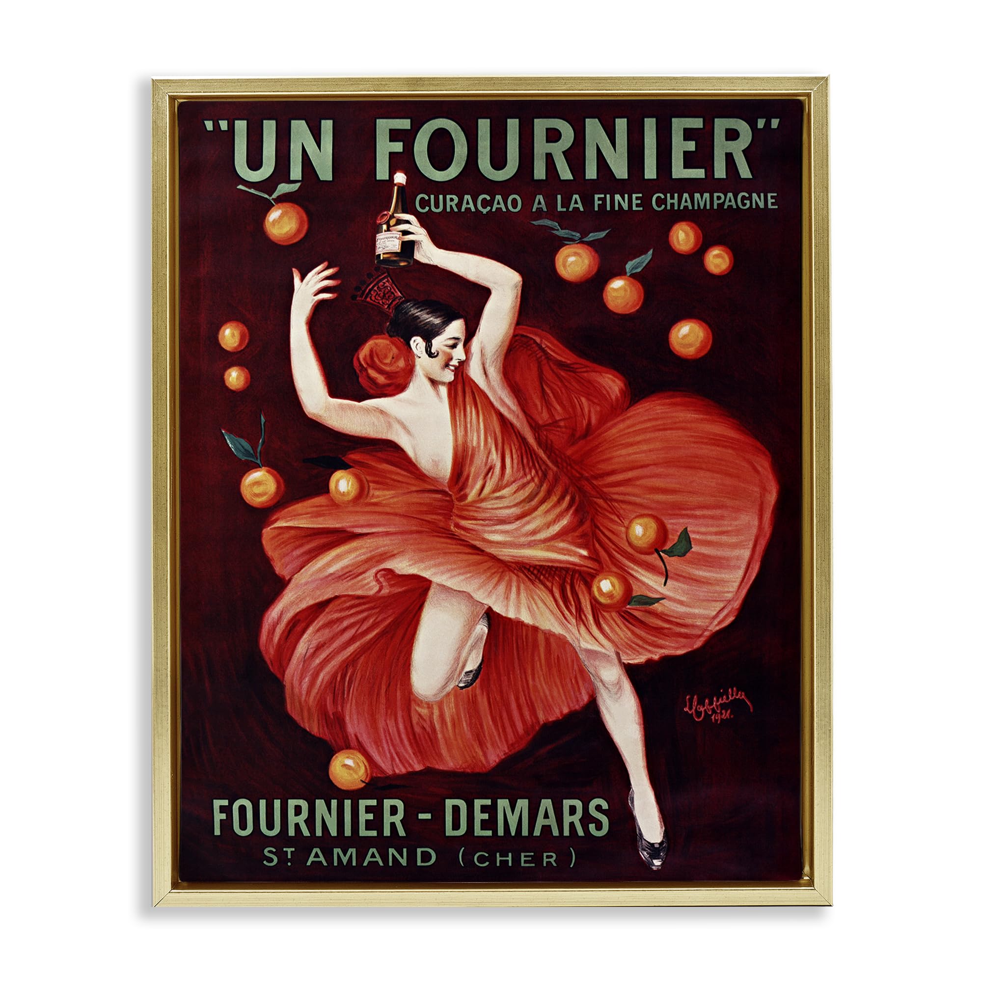 Stupell Industries Metallic Gold (Matte) 'Vintage Champagne Dancer In Red'| Floating Frame Canvas Art