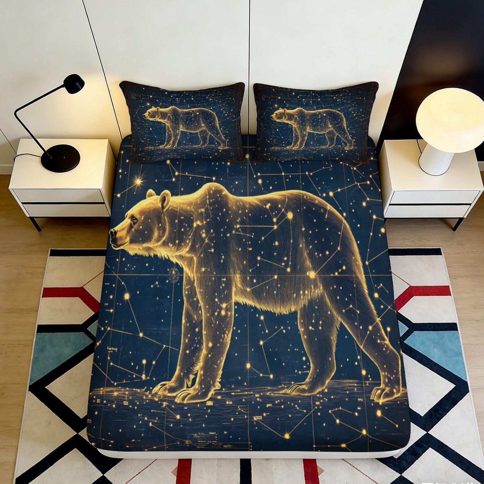 Pnayamiorkfel Style-5 3D Printed Constellation Bear Fitted Sheet Microfiber Soft Breathable Starry Night Bed Cover For Bedroom Guest Room 90X200x25cm