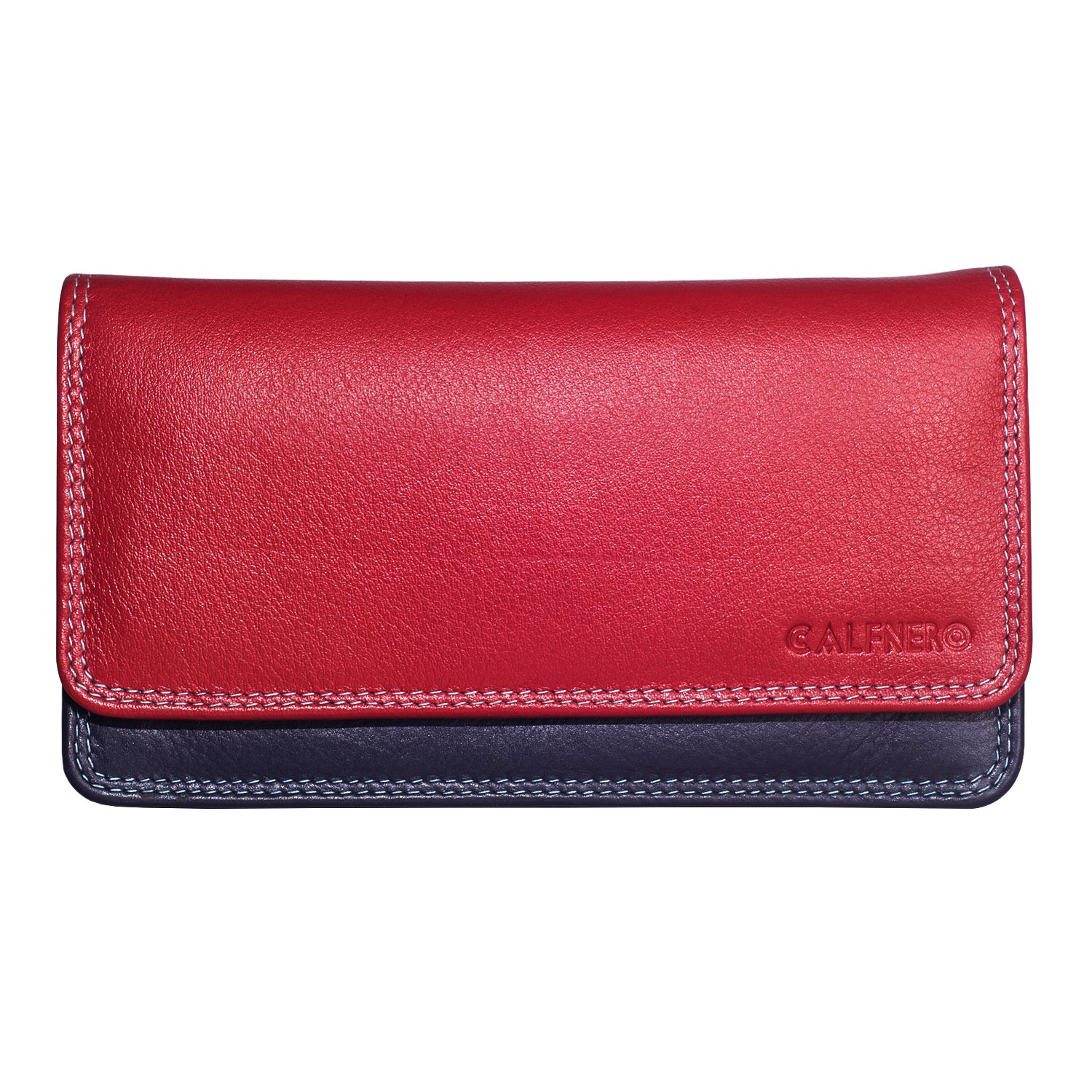 Genuine Leather Clutch Wallet for Women and Girls-Long Purse Wallet with Multiple Card Slots,Zip Pocket and Note Compartment-Red Multi Women Wallet by Calfnero (Red-Multi)-picture-20
