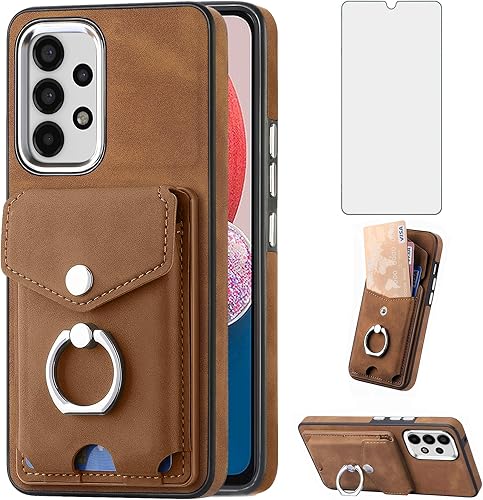 Asuwish Compatible con Samsung Galaxy A13 4G - Funda tipo cartera y protector de pantalla de vidrio templado, soporte para tarjetas, anillo