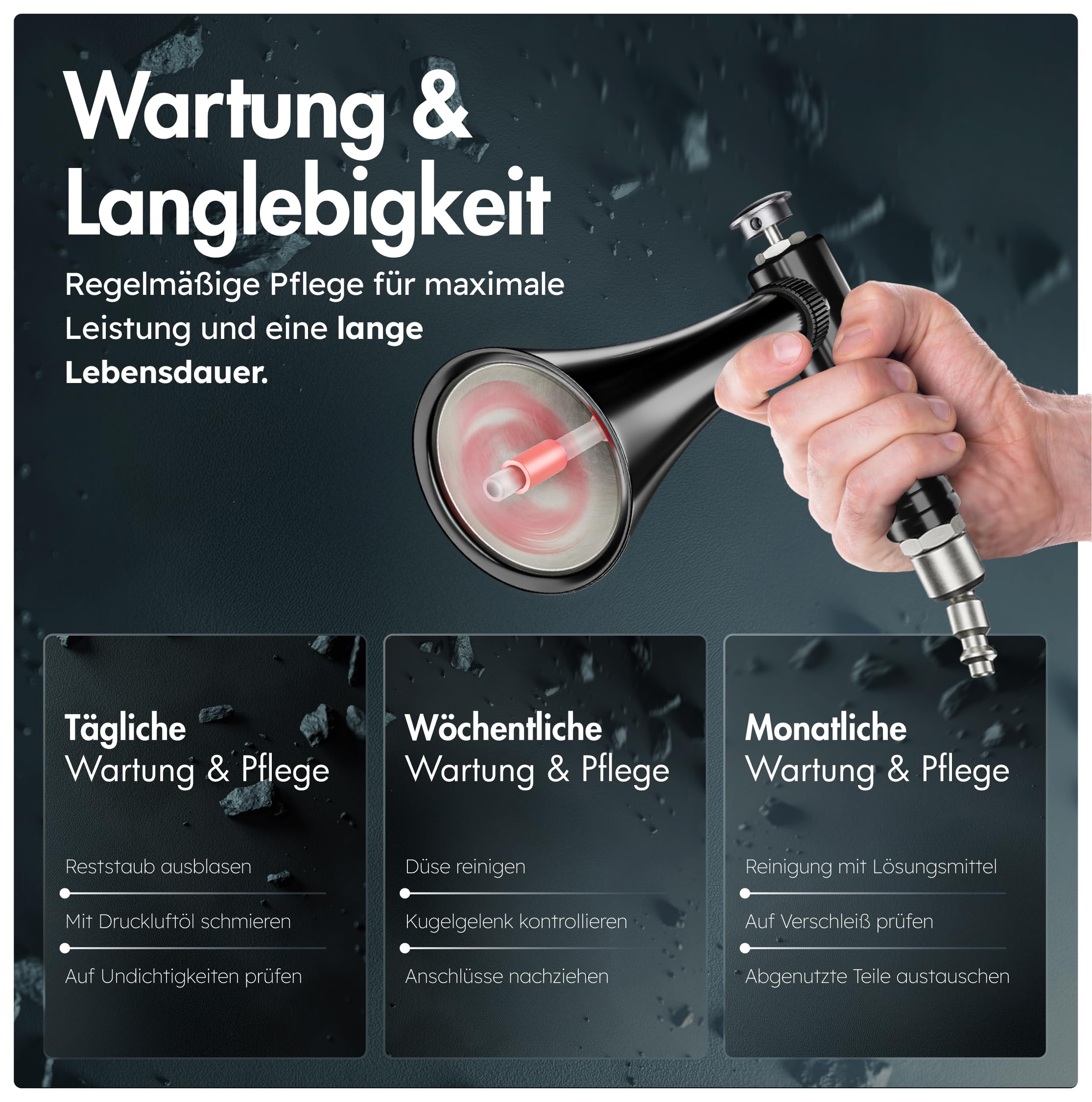 chemicalworkz Mini Air Gun – Kompakte Druckluft-Ausblaspistole für schwer erreichbare Stellen – Präzises Ausblasen von Schmutz & Wasser – Profi-Qualität – 1/4 Zoll Anschluss – Schwarz
