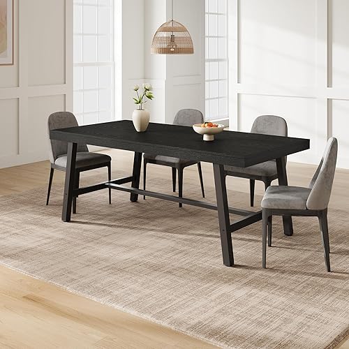 Miniatura 4 de GarveeHome Mesa de Comedor Industrial para 6-8 Personas, Mesa de Cocina de Madera de 70.87" de Largo con Marco de Metal Resistente y Acabado Negro