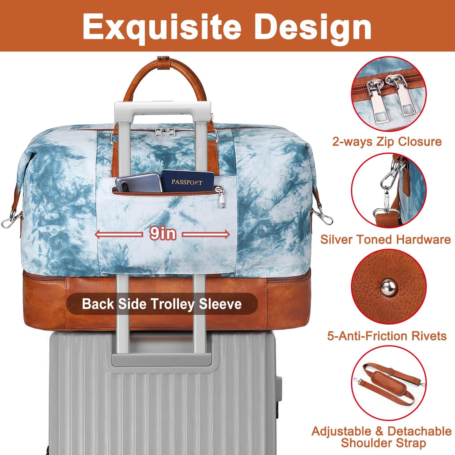 Travel Weekender Bag for Women, 21" Overnight Bag with Shoe Compartment 50L Large Travel Duffel Bag Carry On Tote for Weekend, Overnight, Business Trips, Water Resistant - Image 3