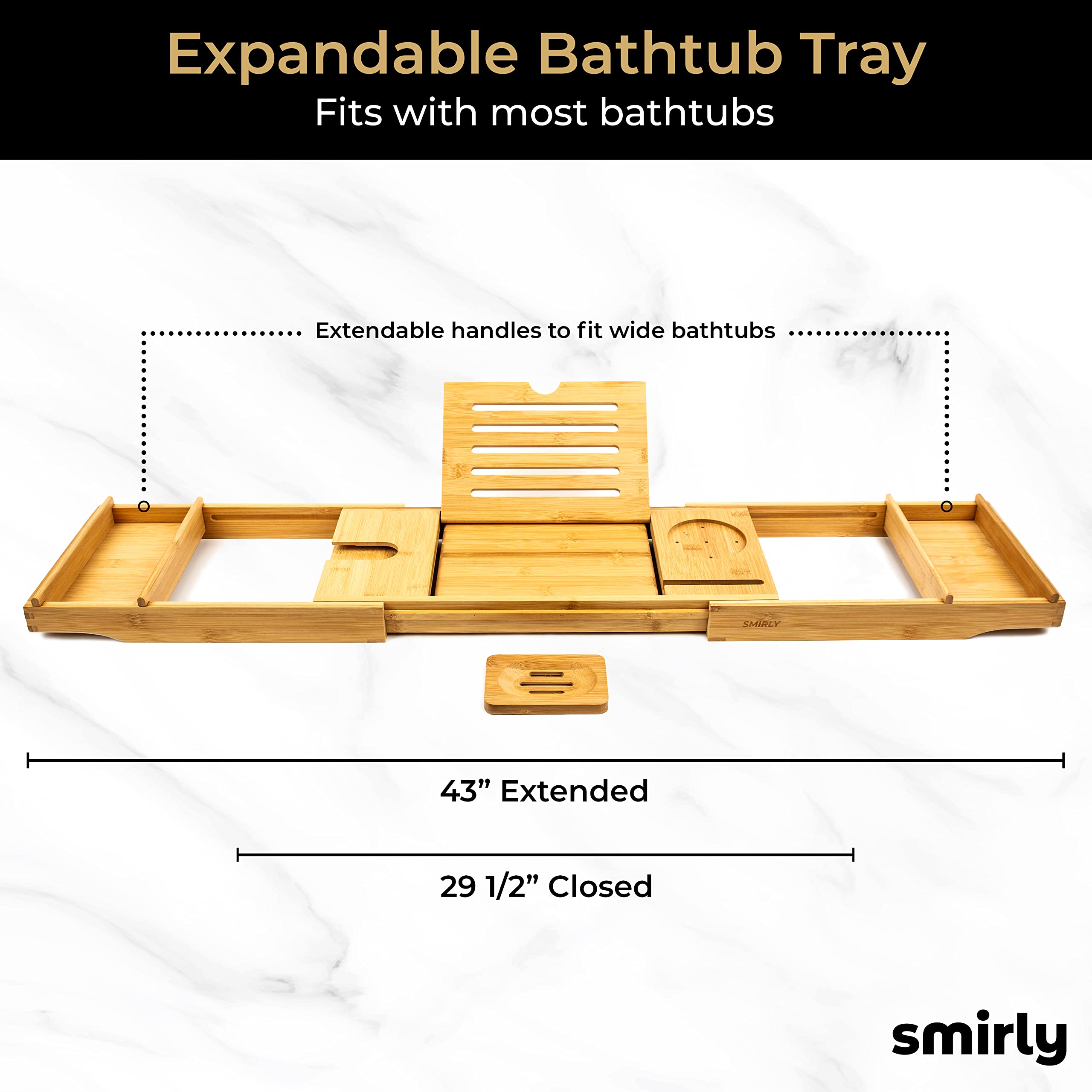 SMIRLY Bamboo Bathtub Tray Expandable Bamboo Bath Tray for Tub with