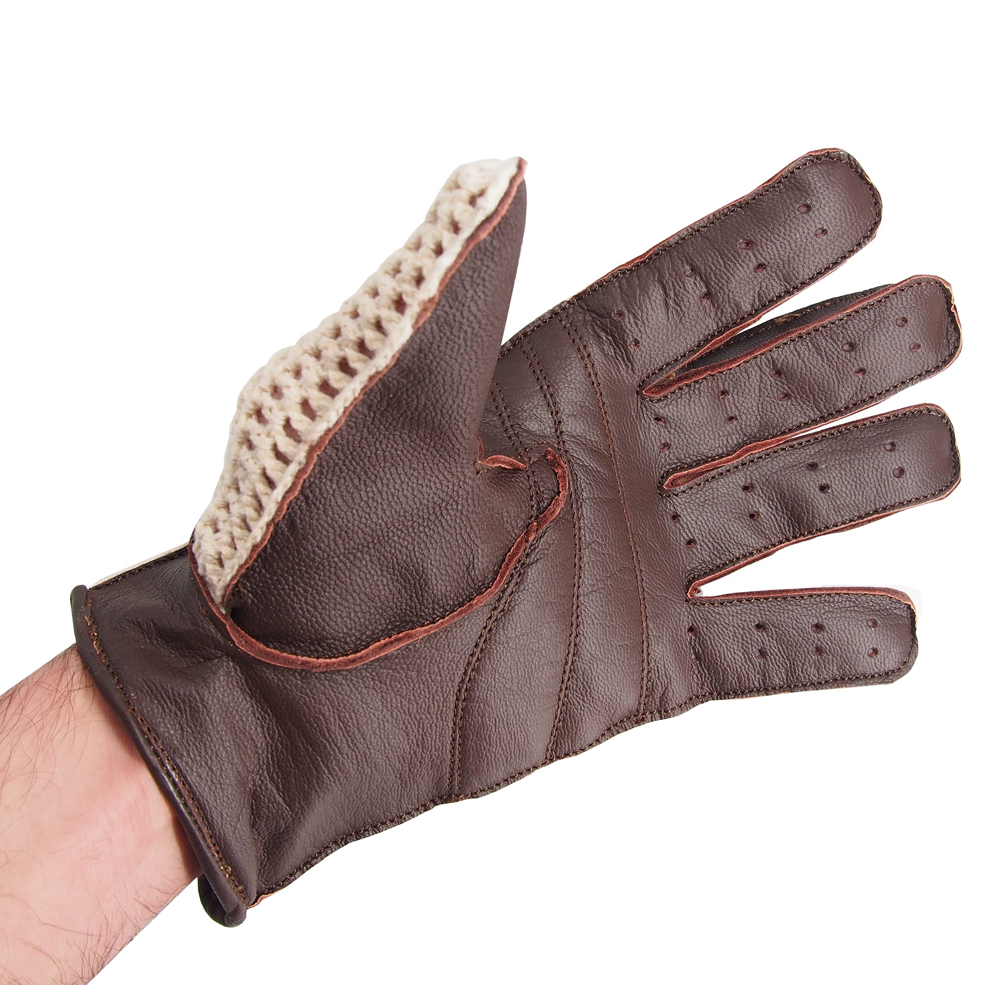 SIMONI Racing Guanti da Guida per Auto in Stile Vintage in Morbida Pelle e Rete in Cotone