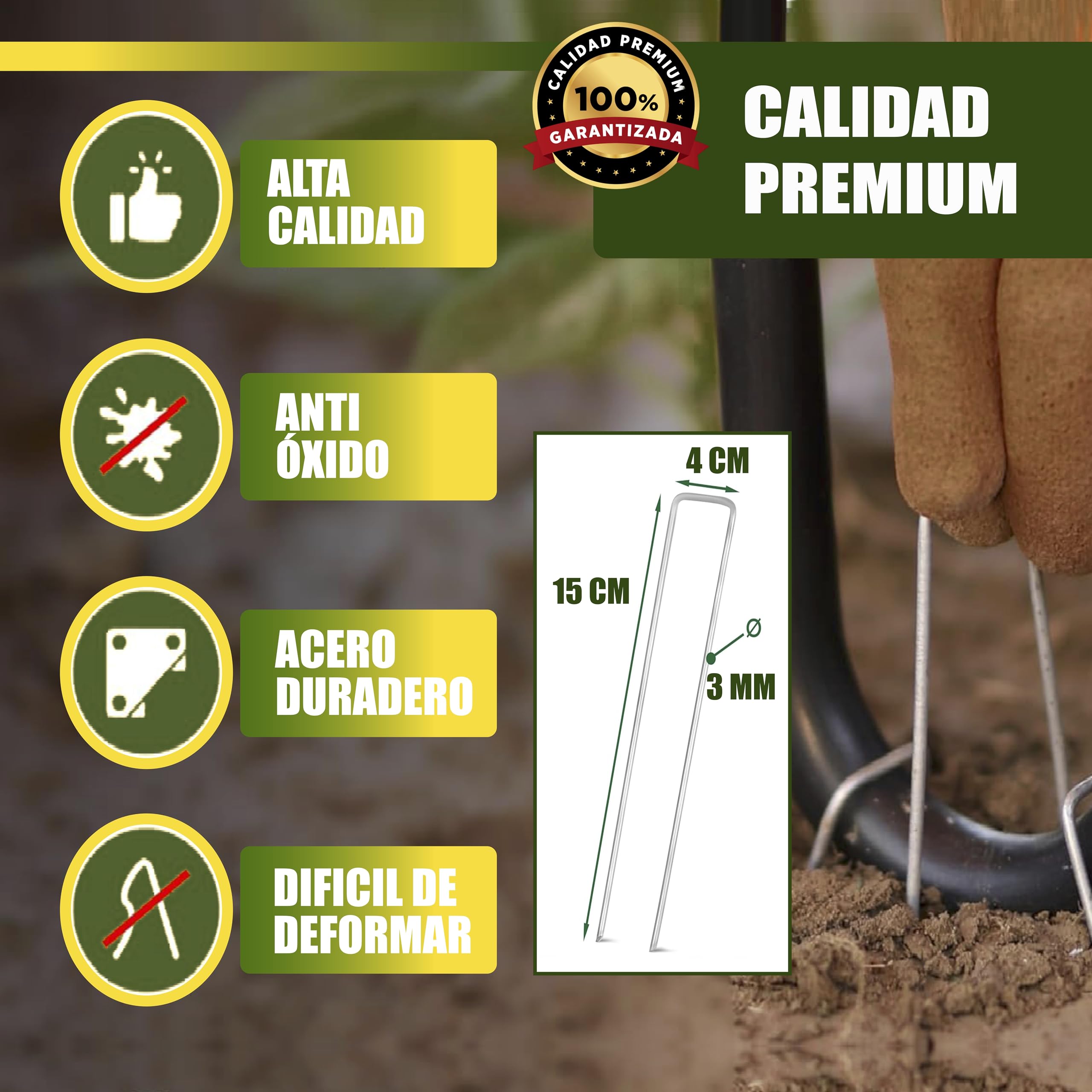 GREENGOF Grapas para Malla Antihierba, Cesped Artificial y Jardin, 200Unds - Acero Galvanizado, 15x4cm, Ø3mm - Ultra Resistentes y Anticorrosivas - Piquetas de Jardín, Anclaje al Suelo.