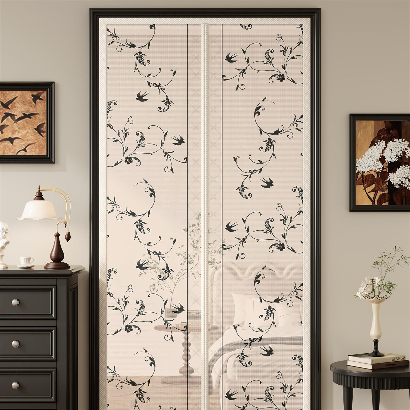 Moustiquaire porte magnétique 110x210cm Hiseng avec motif plantes 3D