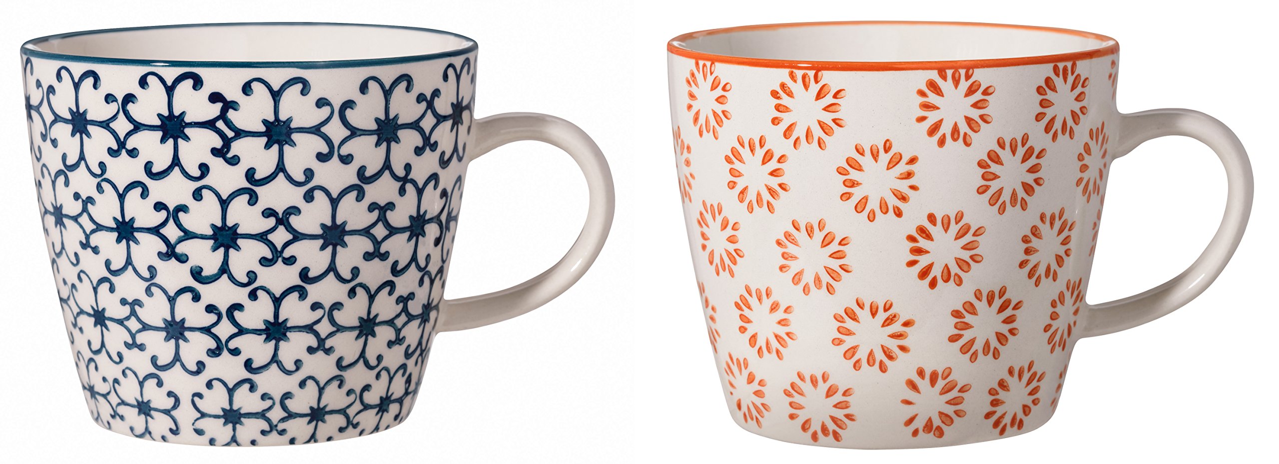 Bloomingville Mokken met handvat Kristina Retro Koffiemok Theekop Vintage dikwandig ø 9,5 x H 8 cm, blauw rood oranje, keramiek, set van 2, inhoud ca. 280 ml Bloomingville Mokken met handvat Kristina Retro Koffiemok Theekop Vintage dikwandig ø 9,5 x H 8 cm, blauw rood oranje, keramiek, set van 2, inhoud ca. 280 ml