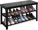 SMIBUY Banc de sac à chaussures en bambou, 3-Tier Étagère de rangement de l'organisateur de chaussures pour entrée Hallway Salle de bains Salon (naturel)
