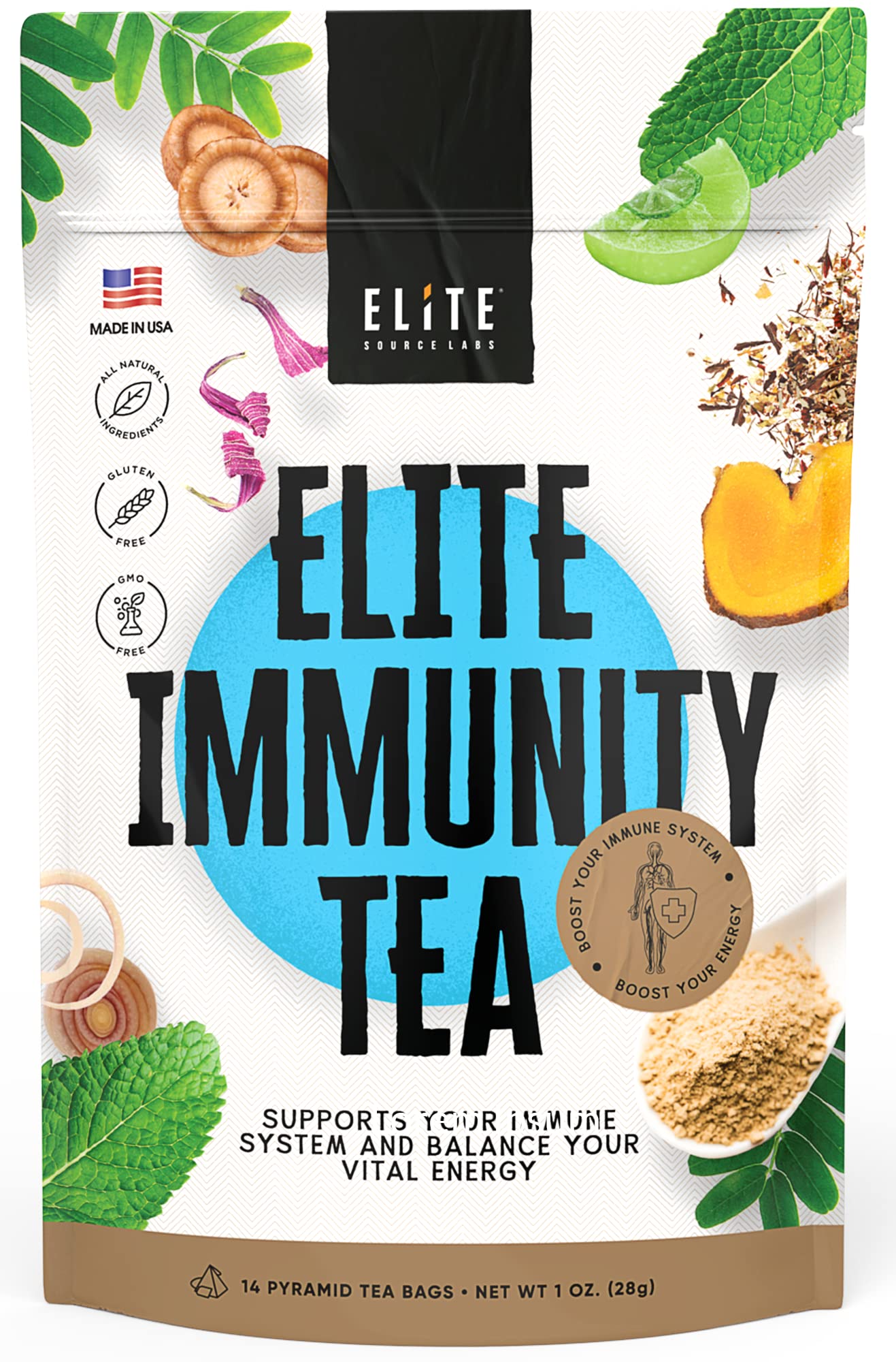 Elite Immunity Fasting Herbal Tea Helps Boost Your Intermittent Fasting Hours and Your Immune System in Every Sip. 14 Organic Loose Leaf Tea Bags