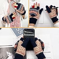 Vista 39 de Beurlike Guantes de invierno para mujer, de lana cálida, a prueba de viento, convertibles, sin dedos Negro