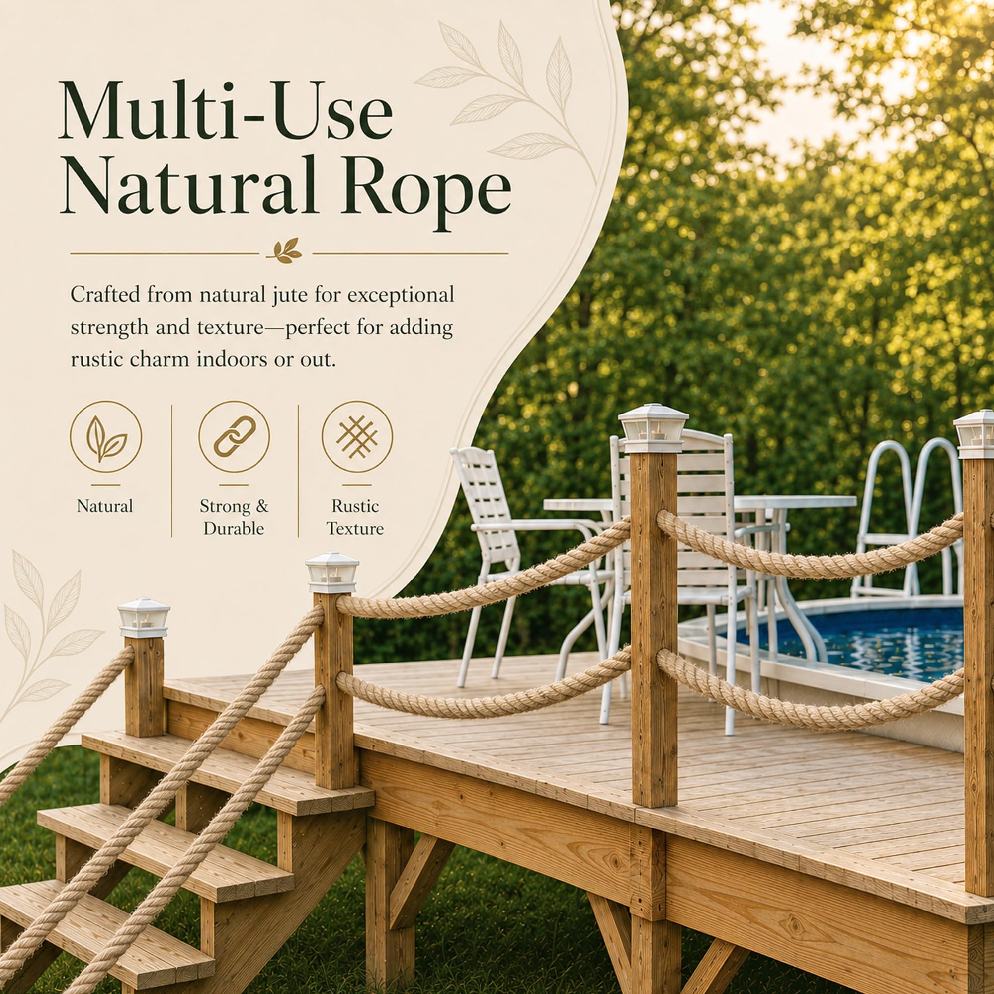 YUZENET Twisted Manila Rope Jute Rope (1.5 in x 50 ft) Natural Thick Hemp Rope for Nautical, Landscaping, Railings, Hammock, ating 3
