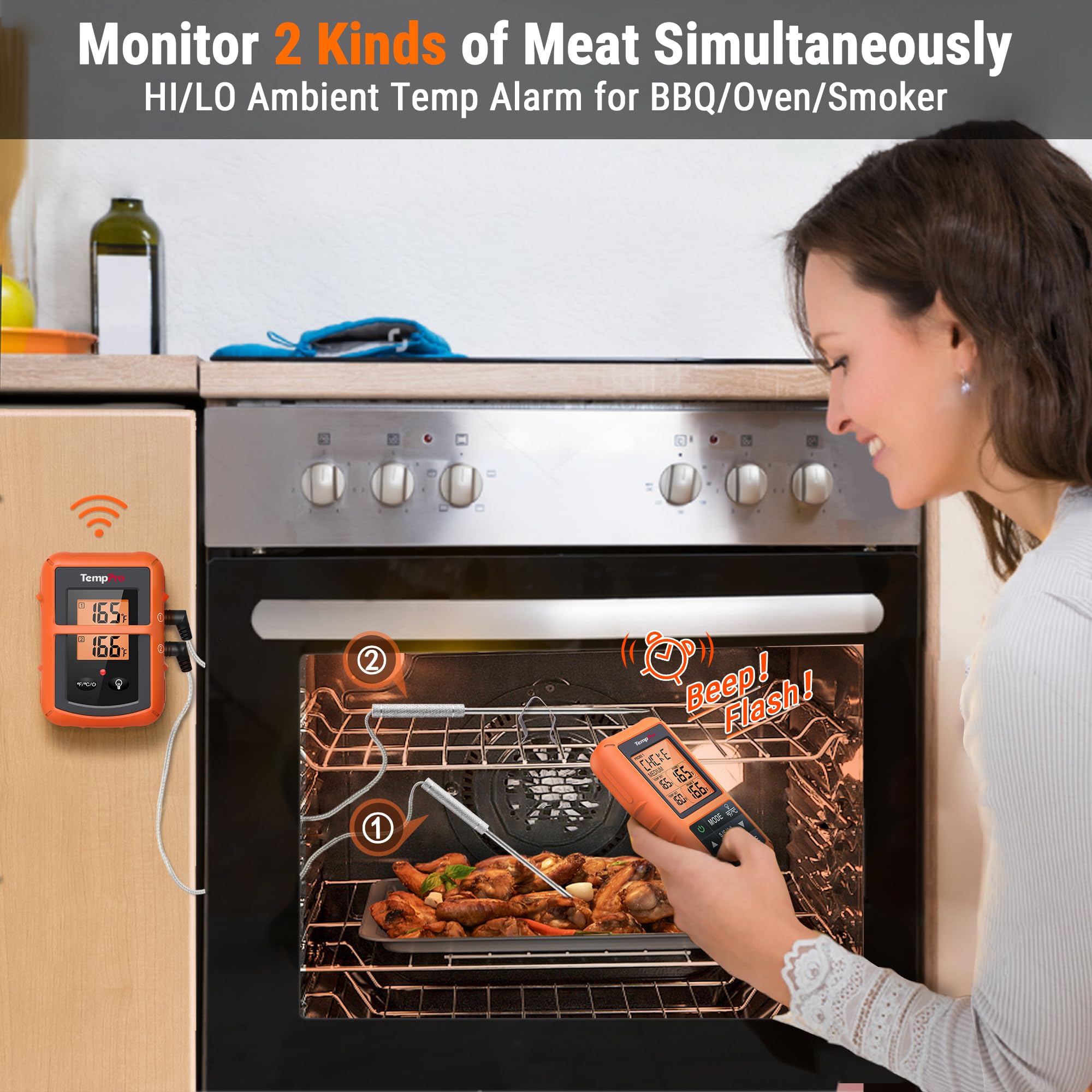 ThermoPro TP20 Termometro Cucina Termometro Barbecue Termometro da Cucina Digitale a Distanza Senza Fili con Doppia Sonda per Cottura Cibo Carne Forno Griglia Barbecue