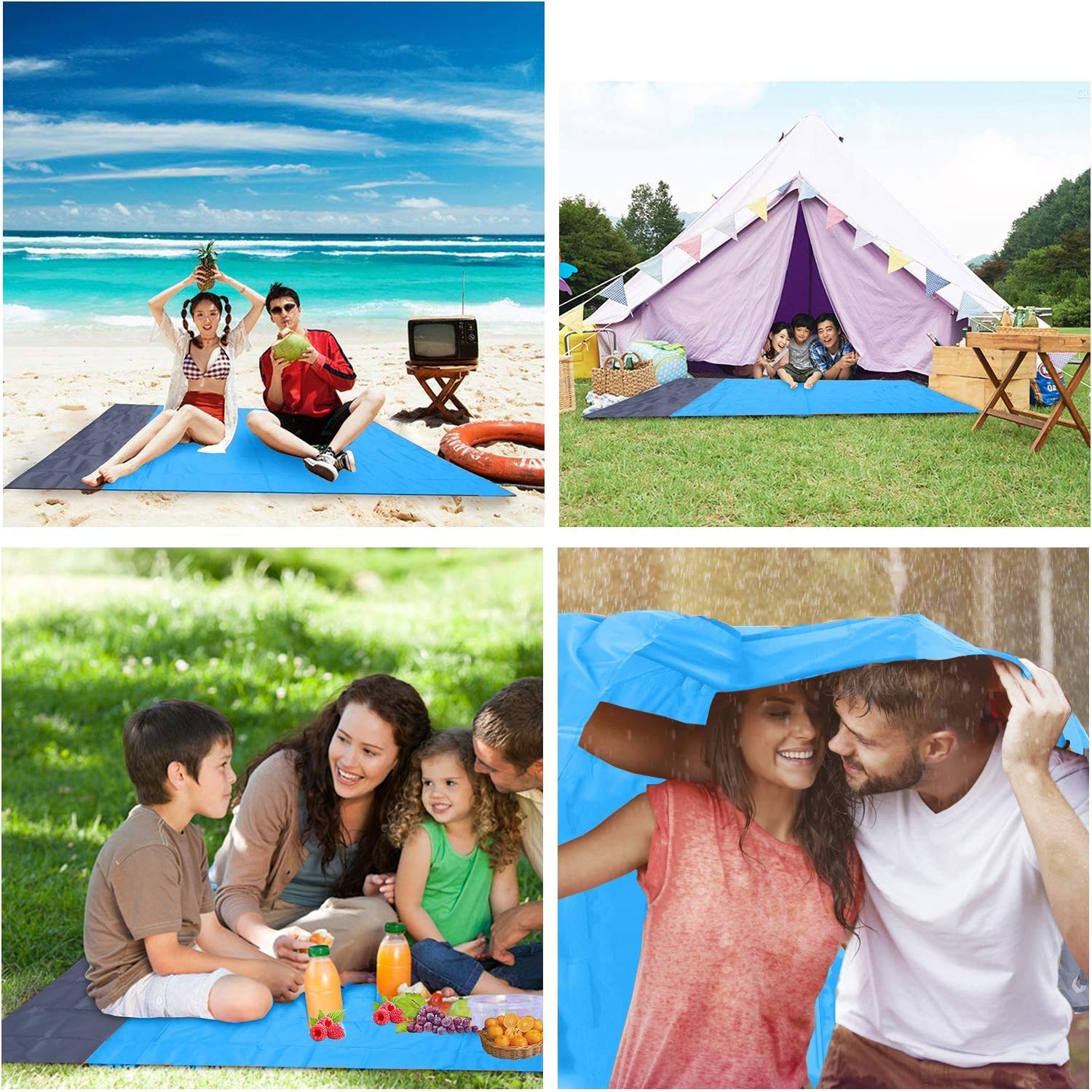 Sendowtek Coperta da Spiaggia Coperta Picnic Impermeabile 210 x 200 cm, Sottile 4 Angoli di Fissaggio Anti Sabbia Portatile Coperta da Picnic per Spiaggia Picnic Escursionismo Campeggio