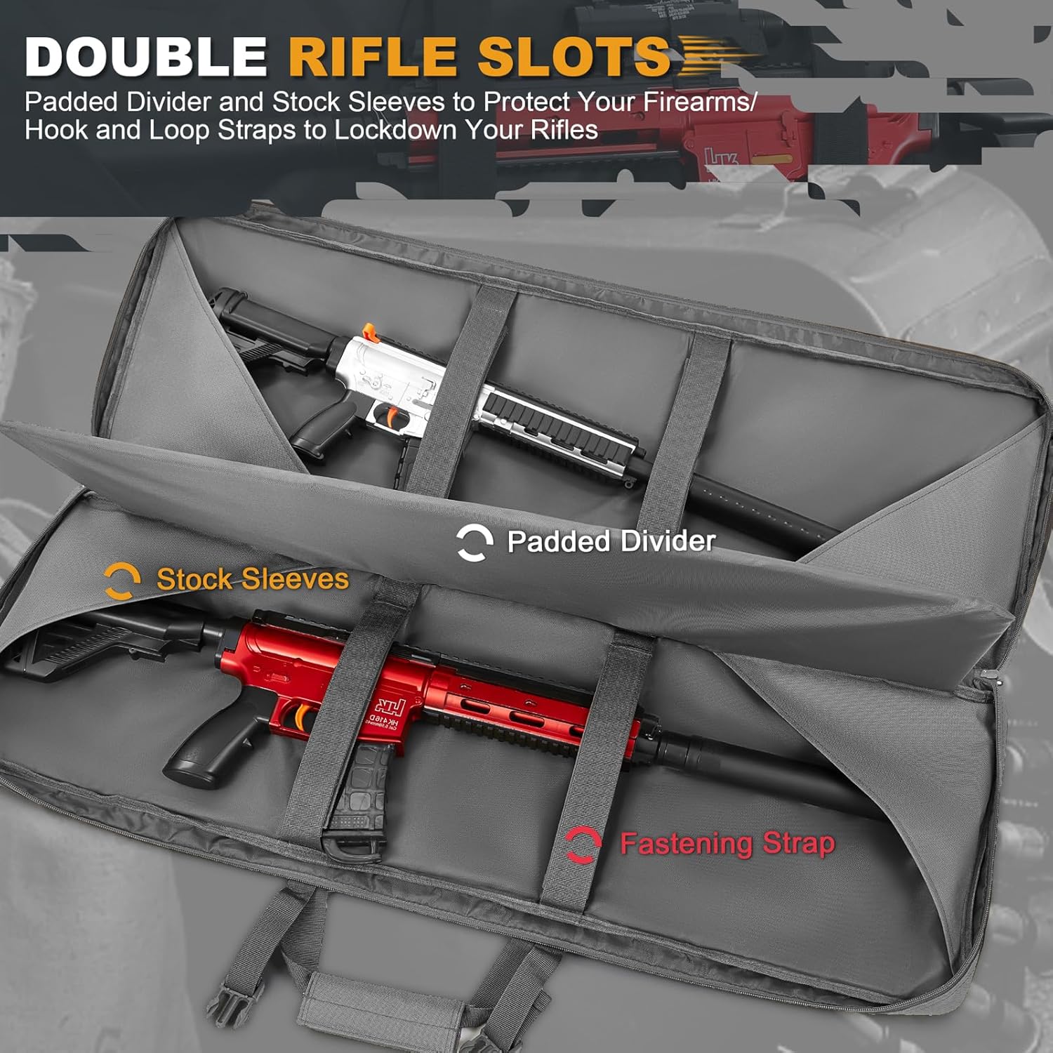 Double Rifle Case for 2 Scoped Rifles - Soft Tactical Gun Bag 32/36/42/48 Inch with Concealed Backpack Straps Durable 600D Oxford Gun Case with Pistol &Ammo Storage for Hunting Range Travel Transport