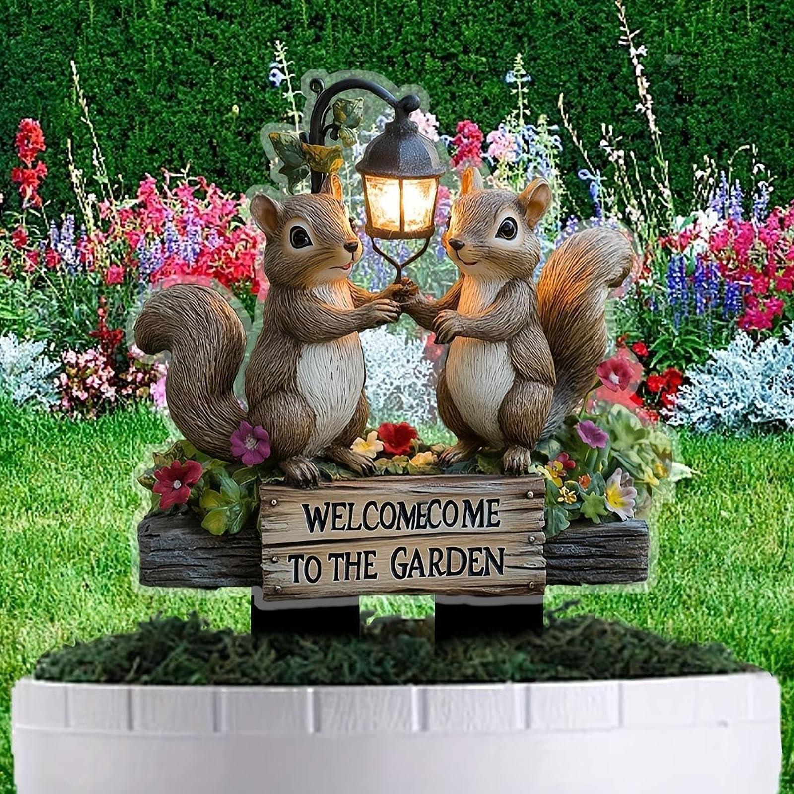 2D Flat Two Squirrels Welcome to The Garden Stake Waterproof Yard Decoration|Home Decor Cat Miniature Wall Hangers for Clothes Unique Home Decor Unique Office Décor Wall Hanging Light-image-29