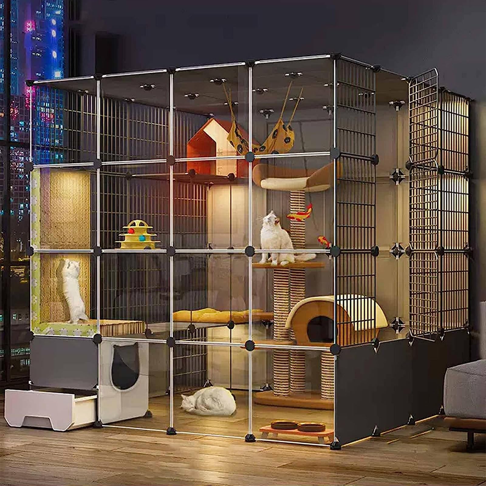 Box per gatti, per interni ed esterni, con lettiera, design trasparente, facile da pulire, sicuro e spazioso