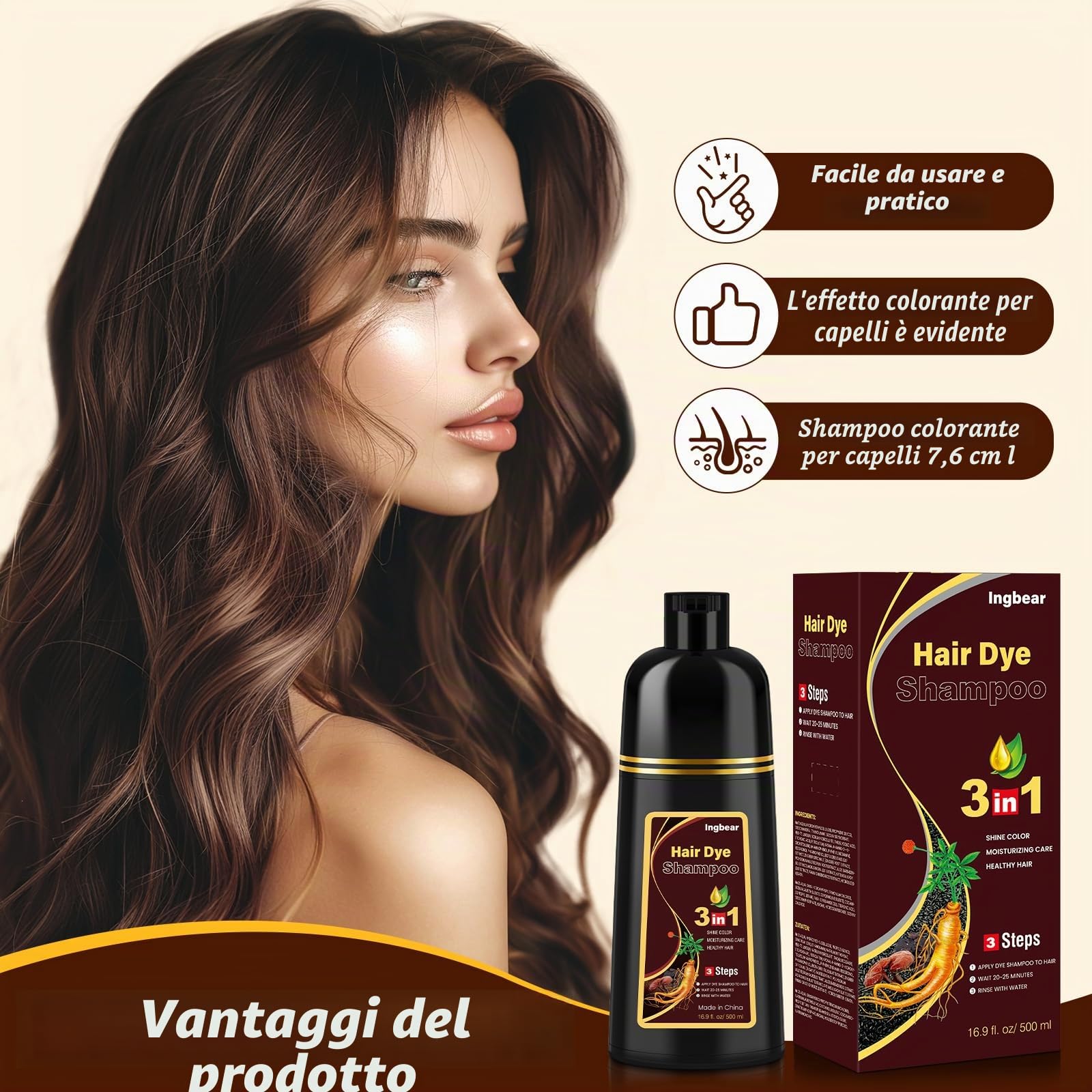 Shampoo 500ml per capelli di colore marrone scuro, per capelli grigi, shampoo istantaneo per uomini e donne, shampoo a colori naturale e a lunga durata, shampoo per capelli 3 in 1, shampoo per capelli