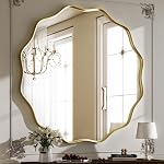 HARRITPURE 20" Scalloped Wall Mirror, Metal Deep Frame Wavy Round Mirror, Wall Mounted Circle Mirror for Entryway, Bathroom, Vanity, Living Room, Black