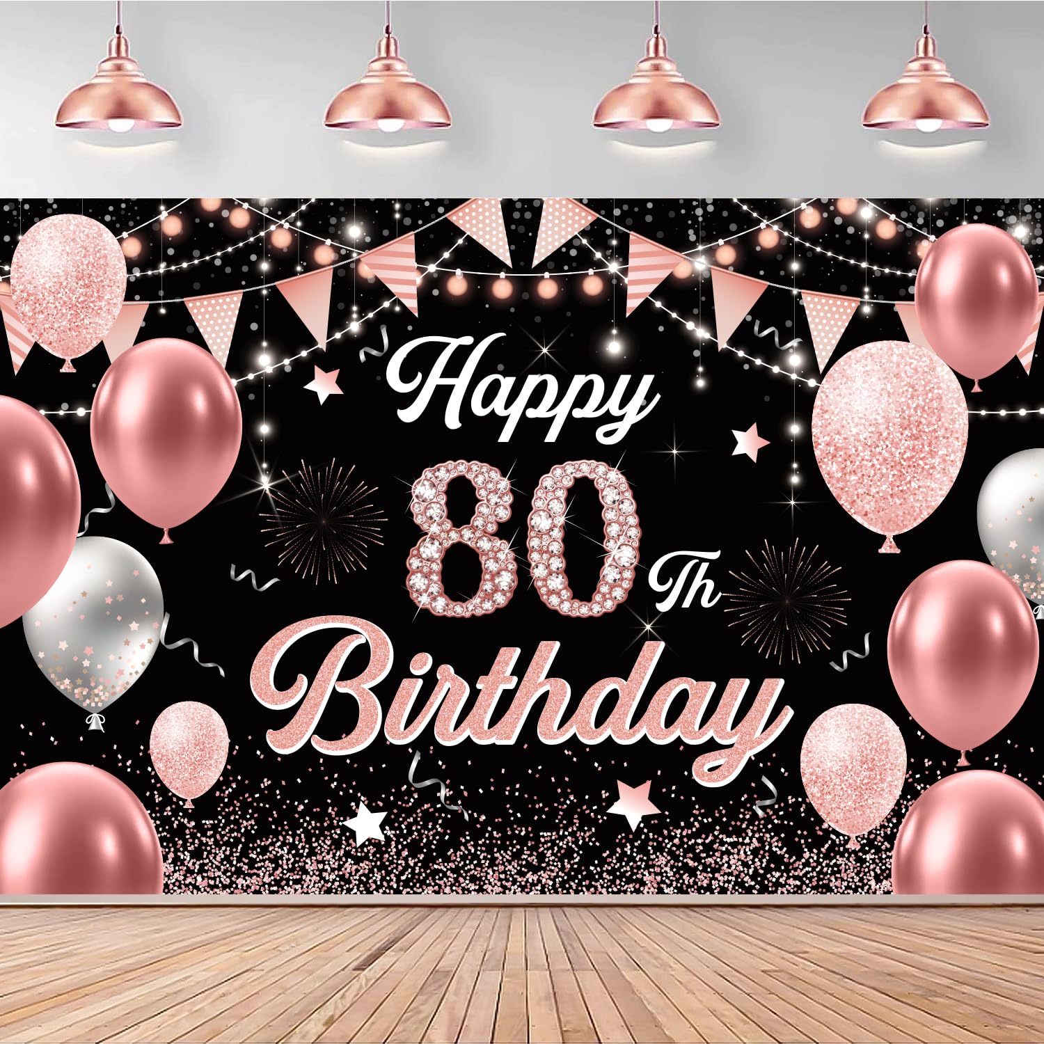 80th Birthday Decorations for Women Pink Happy 80 Years Banner Backdrop