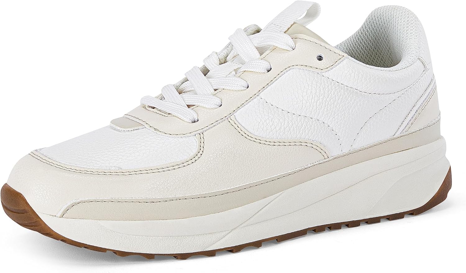 Coutgo Womens Lace Up Platform Sneakers Trendy Athletic Tennis Faux Leather Suede Neutral Comfortable Walking Shoes