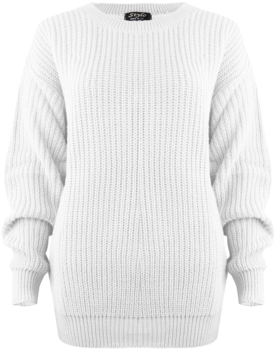 Wearall Women's White Cozy Oversized Chunky Knit Sweater Pull On Style New Chunky Baggy Jumper Knitted Sweater Thick Top Size 12-14