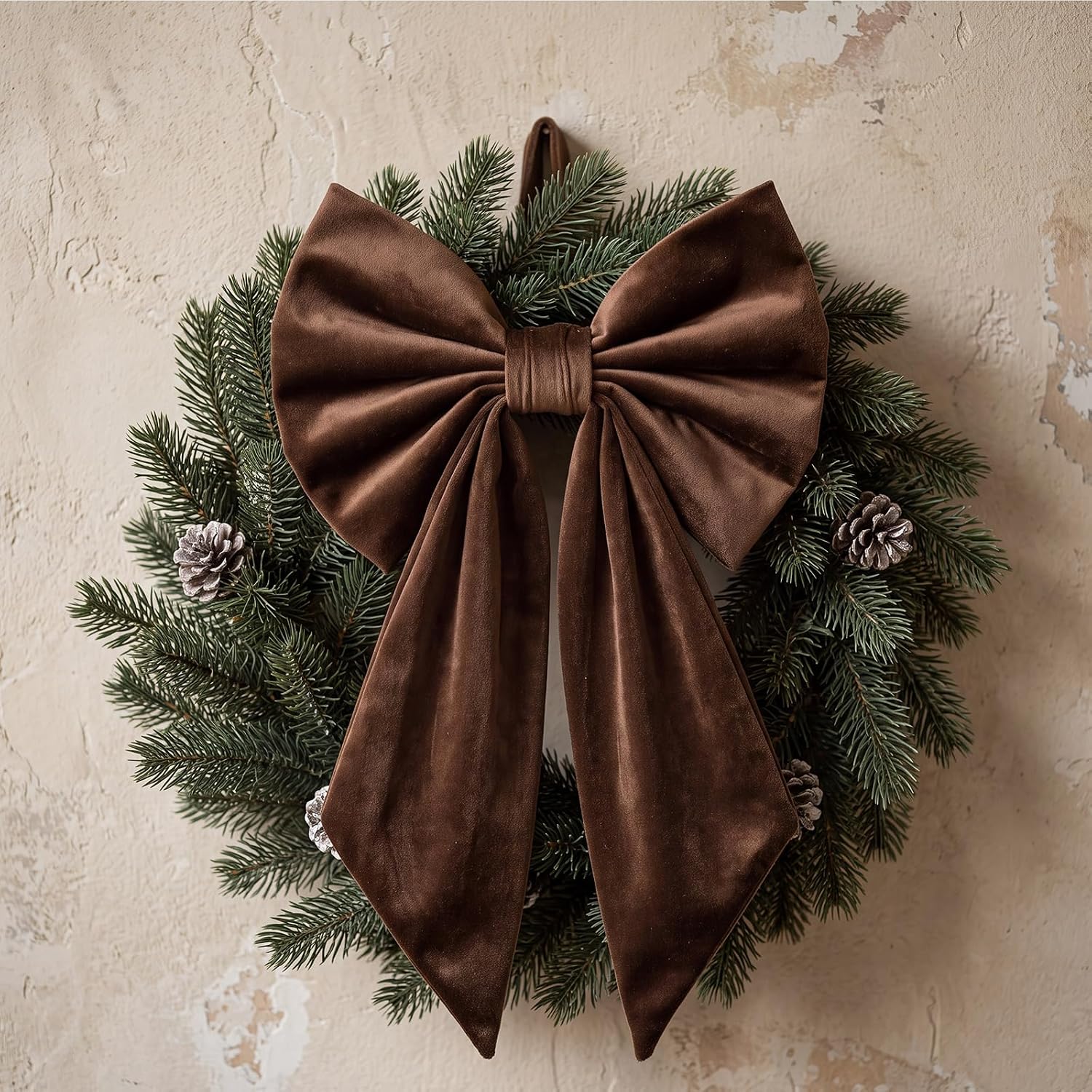 Janinka Dark Brown Velvet Christmas Bow for Tree Topper 22" Big, Velvet