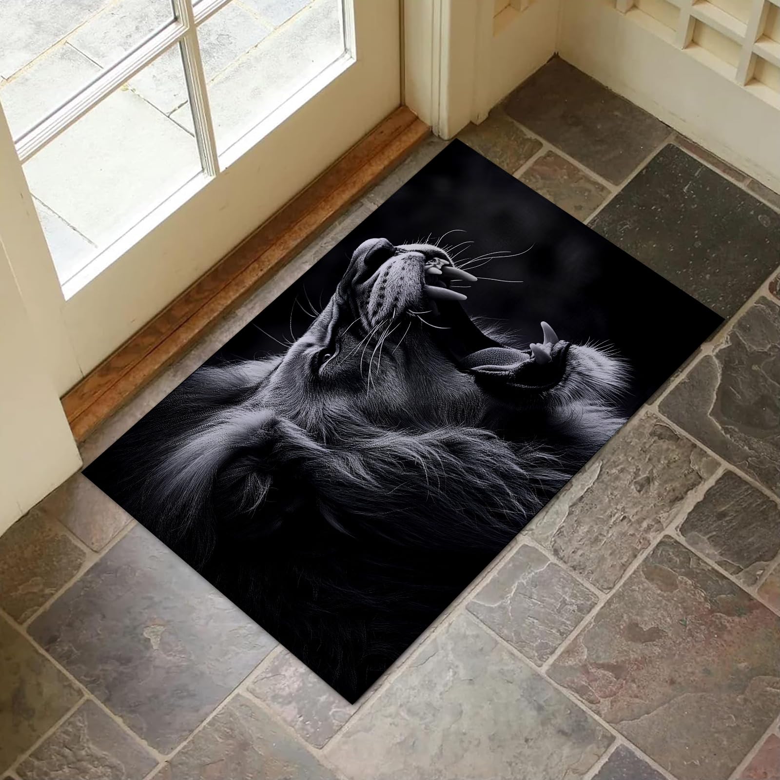 Paillasson lion antidérapant 43x76 cm pour entrée de maison