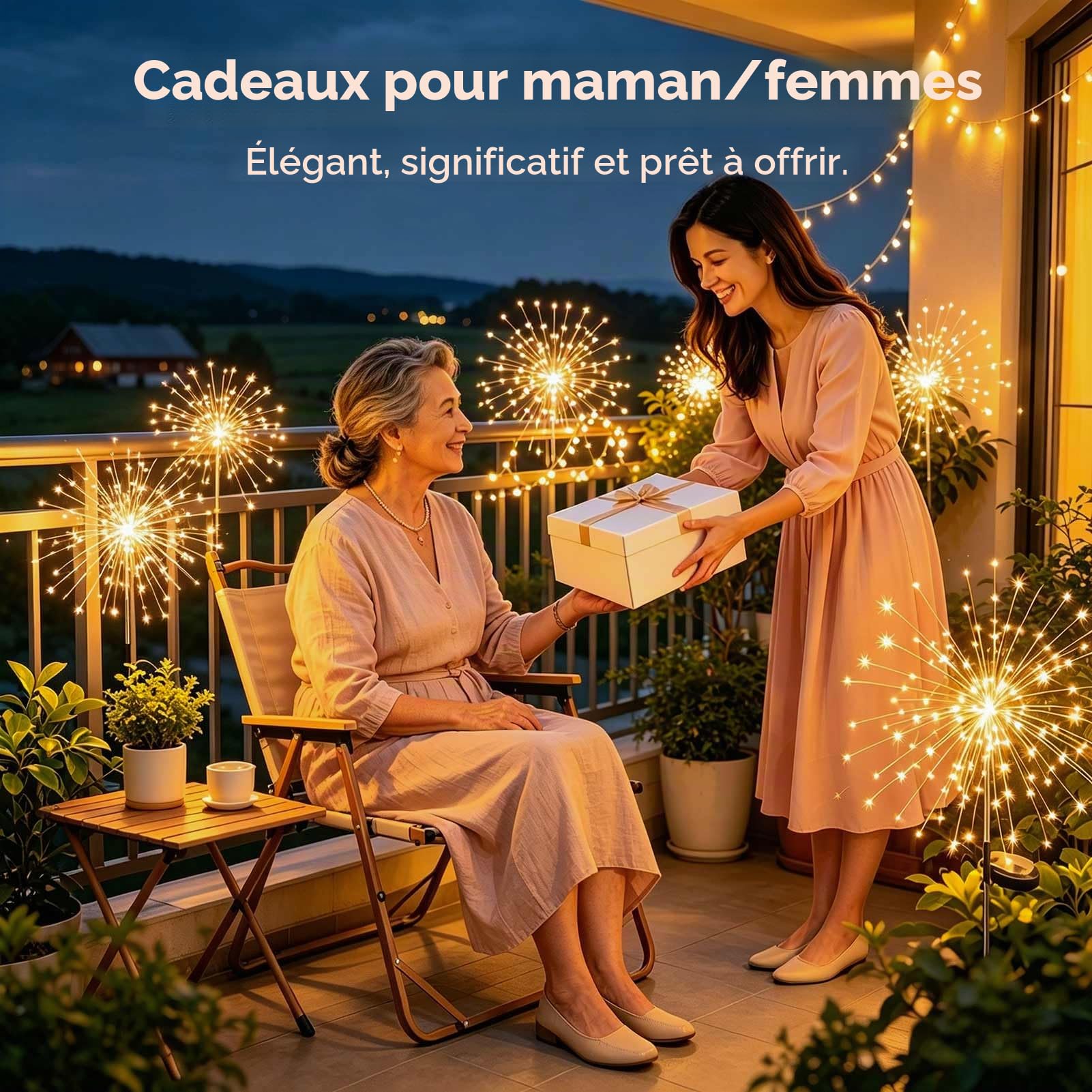 Joycome Lampe Solaire Exterieur 4 Pièces 120 LED Feux d'artifice Solaires | 8 Modes Lumière Solaires Extérieure IP65 Étanche pour Jardin Balcon Allée Terrasse Patio Cours Décoration(Blanc Chaud)